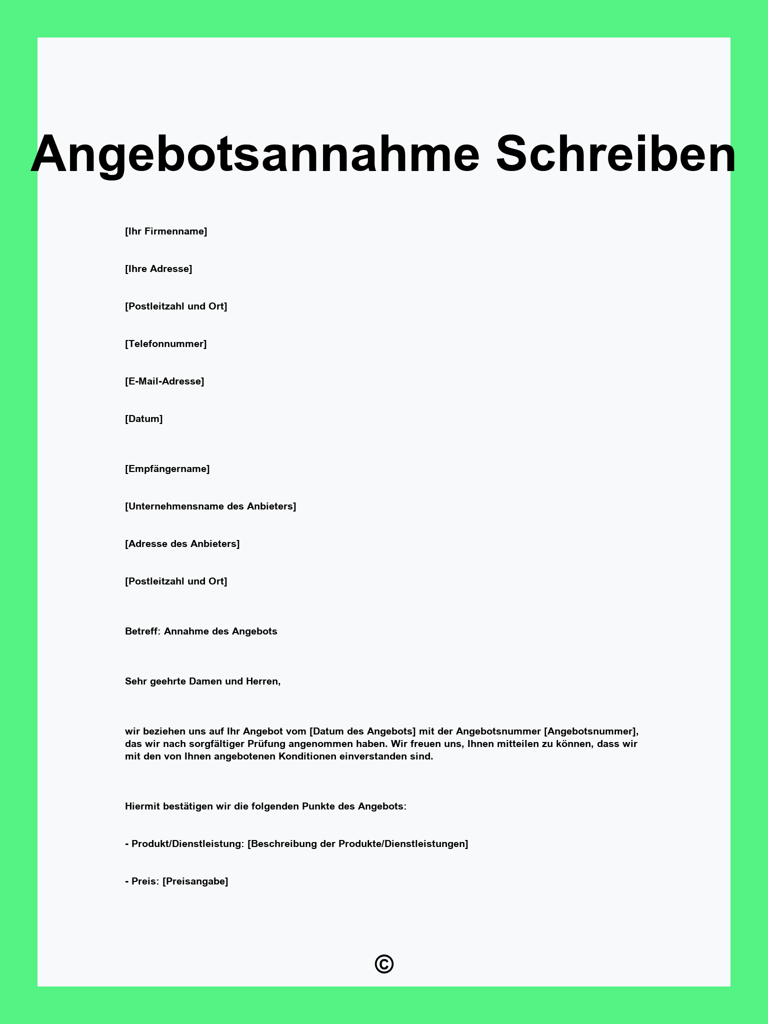 Angebotsannahme Schreiben