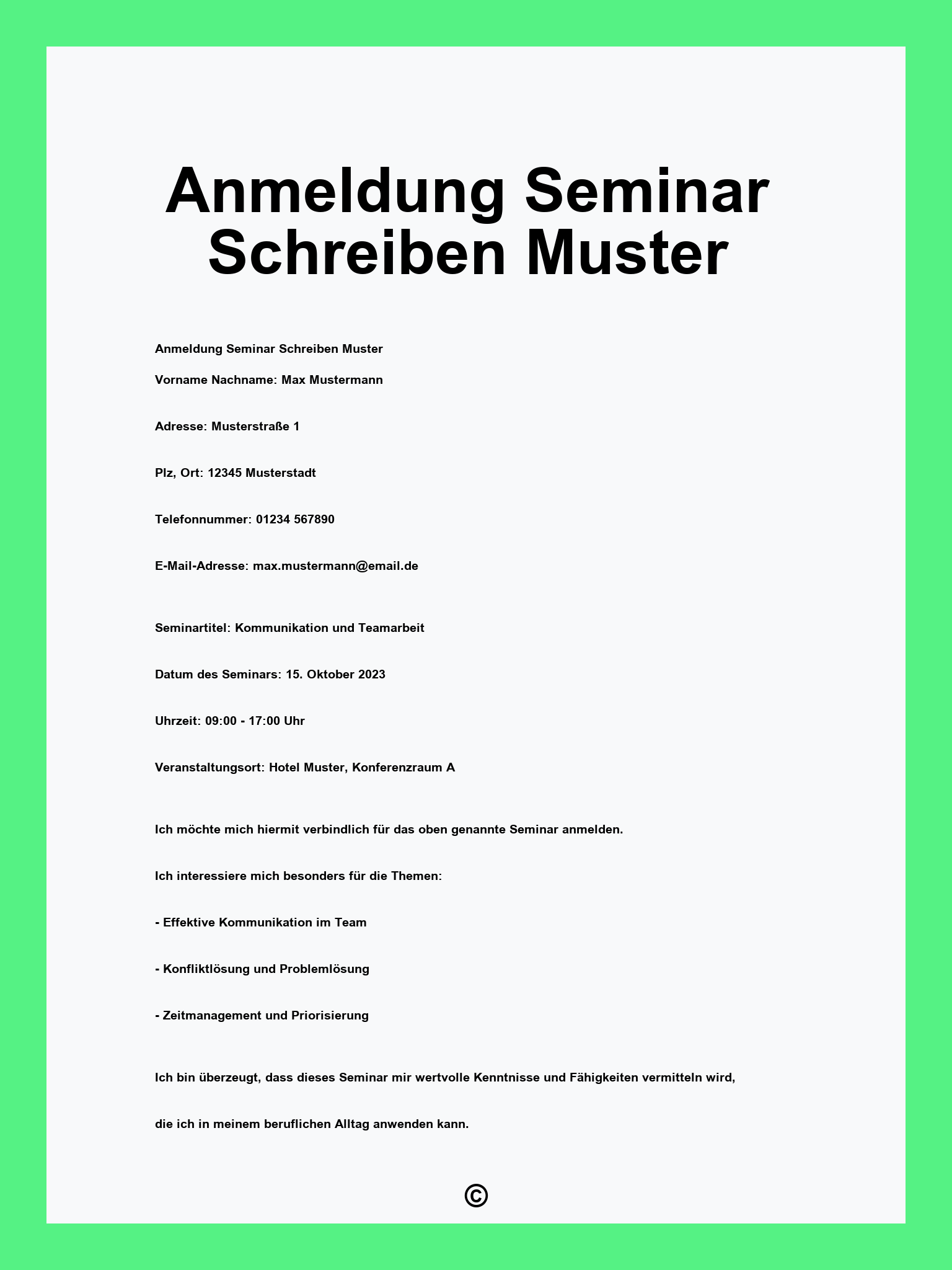 Anmeldung Seminar Schreiben Muster