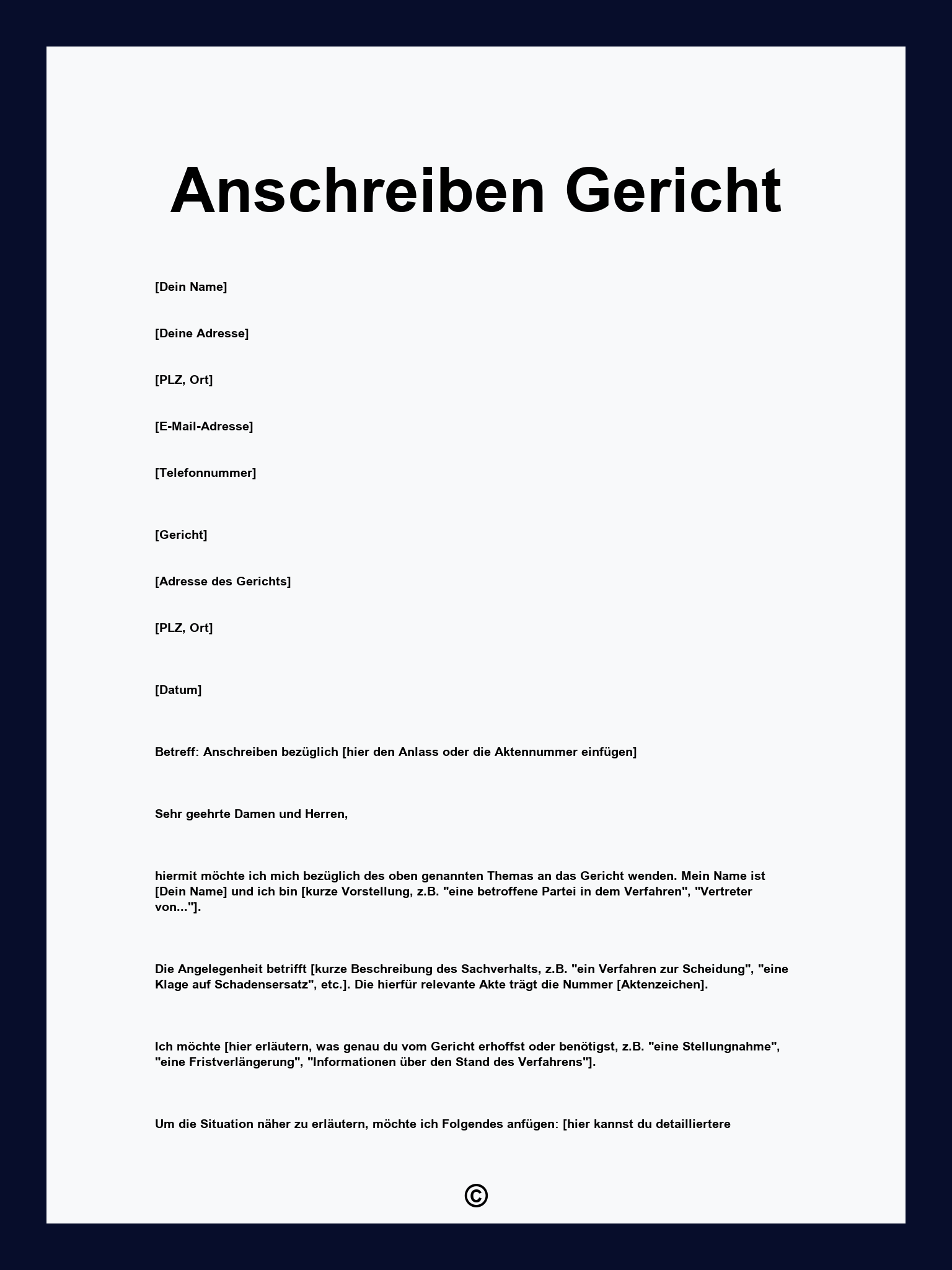 Anschreiben Gericht
