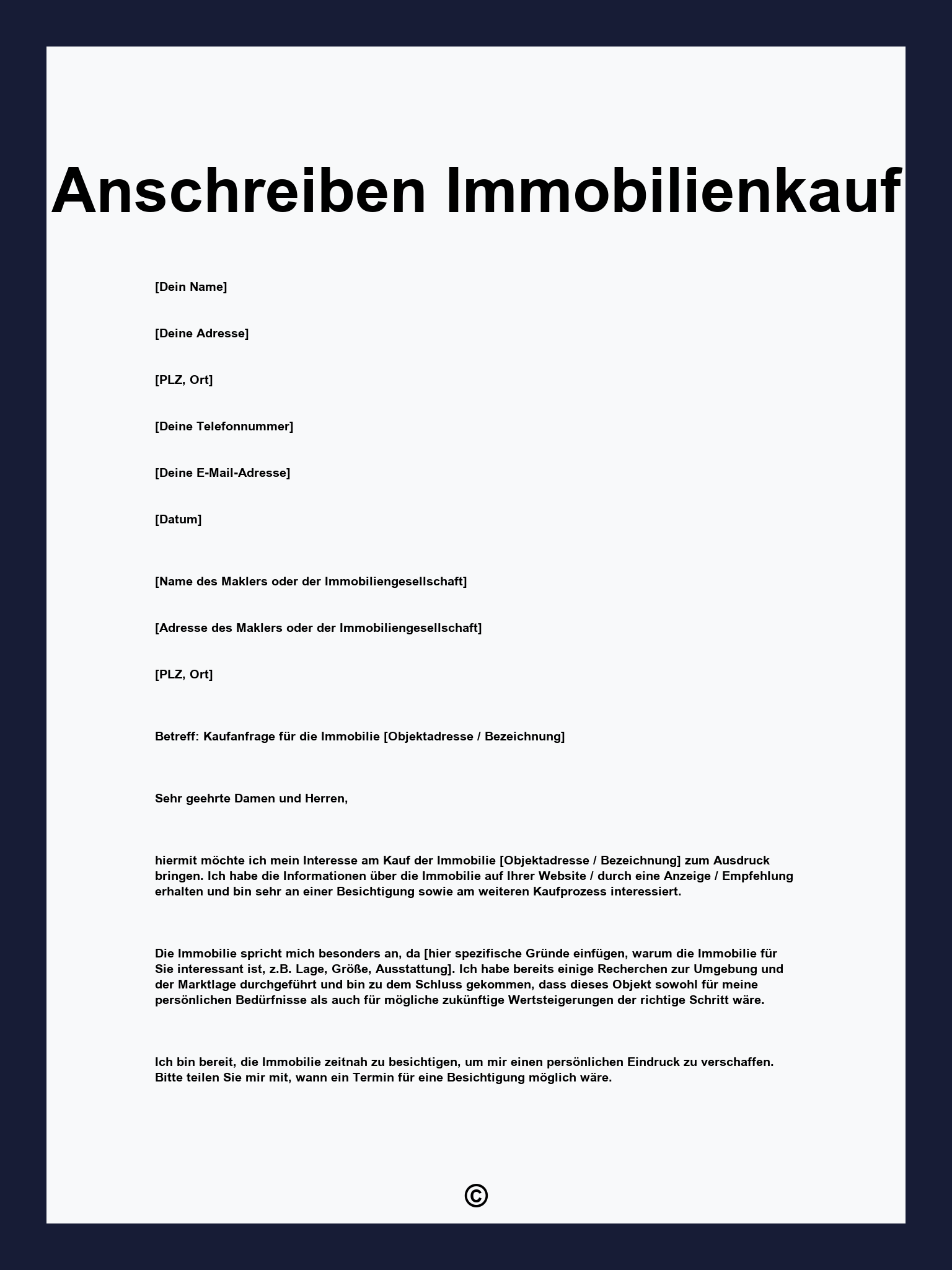 Anschreiben Immobilienkauf