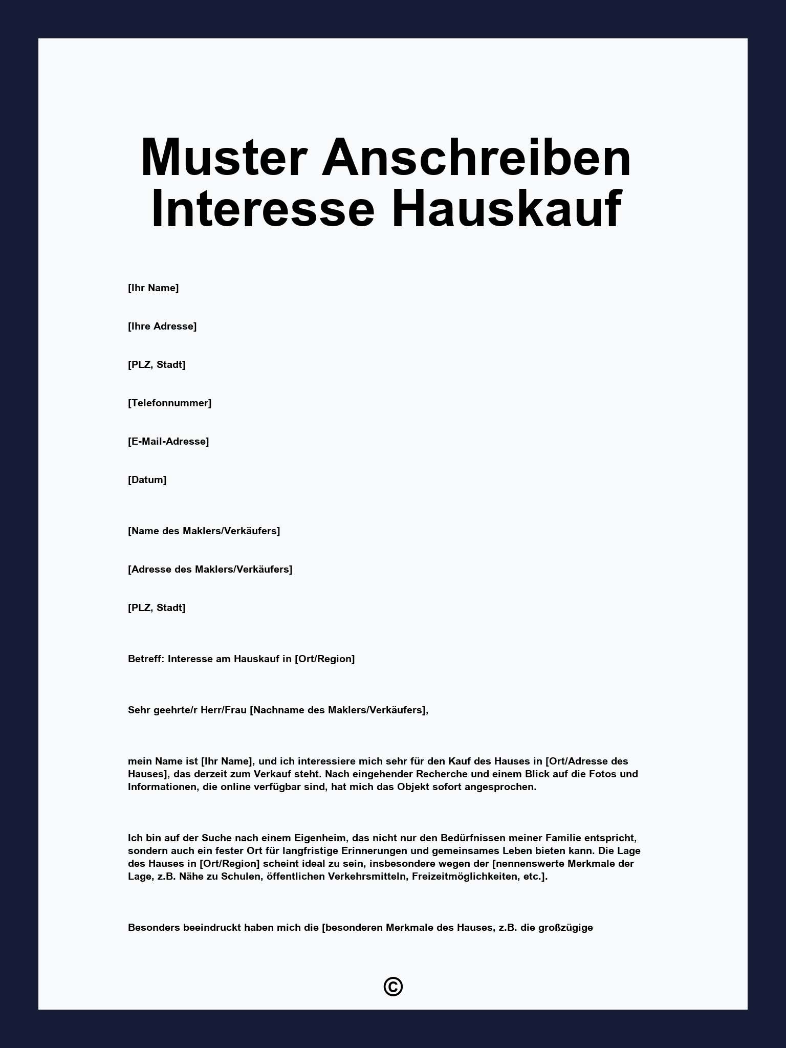 Muster Anschreiben Interesse Hauskauf