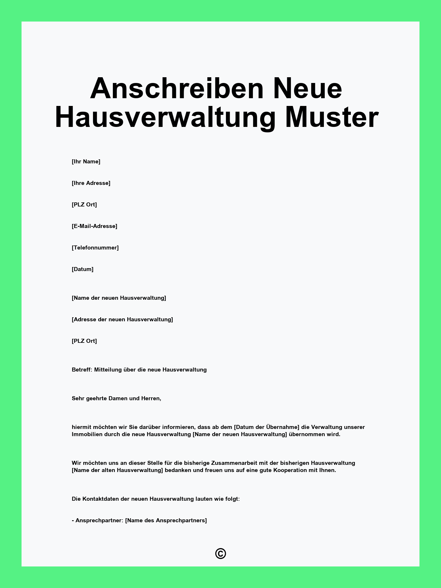 Anschreiben Neue Hausverwaltung Muster