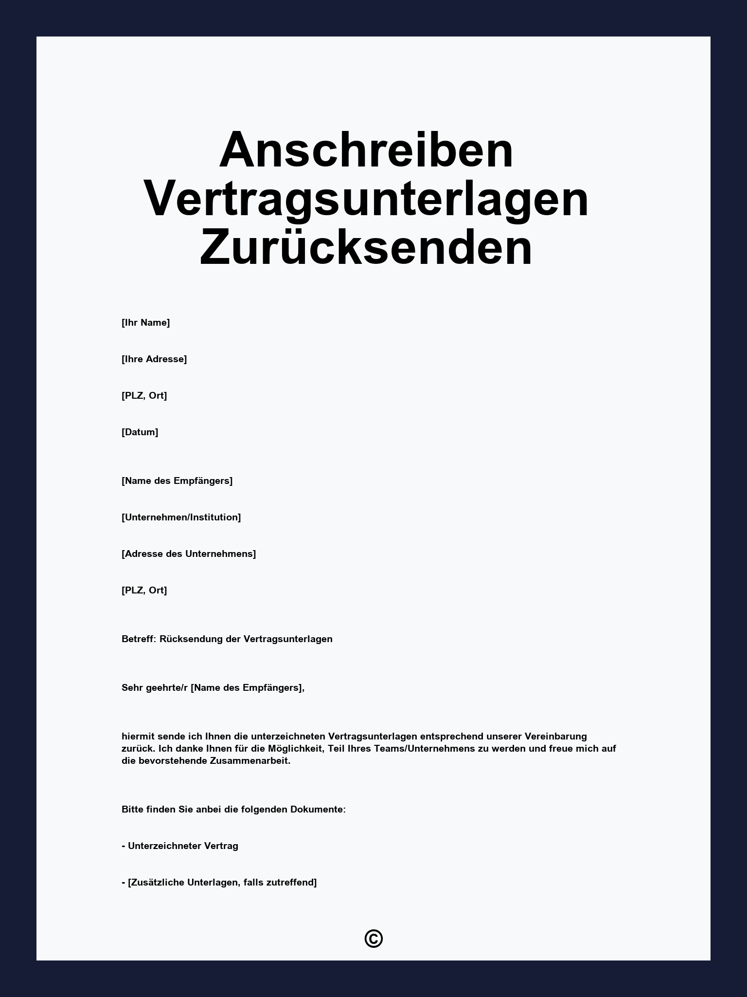 Anschreiben Vertragsunterlagen Zurücksenden