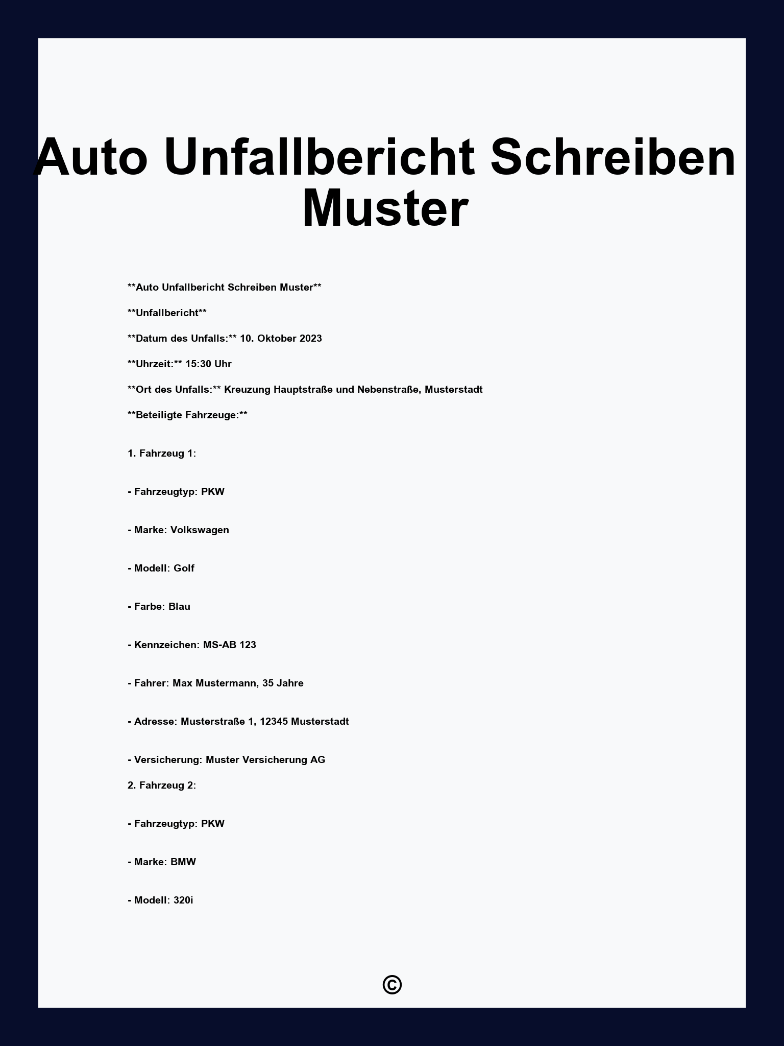 Auto Unfallbericht Schreiben Muster