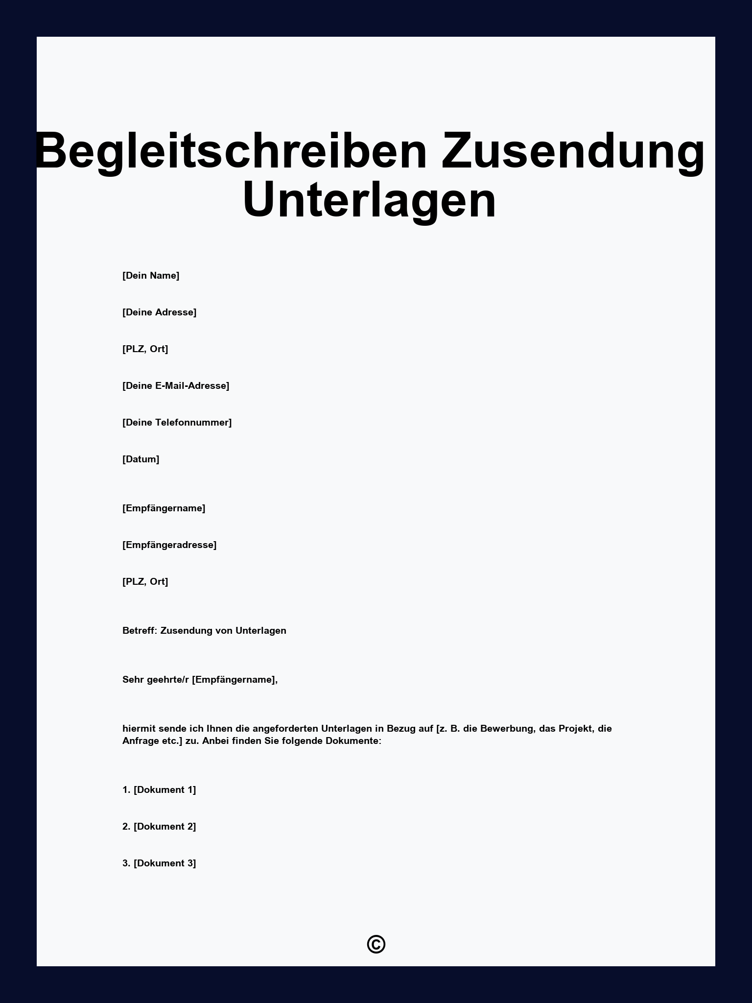 Begleitschreiben Zusendung Unterlagen