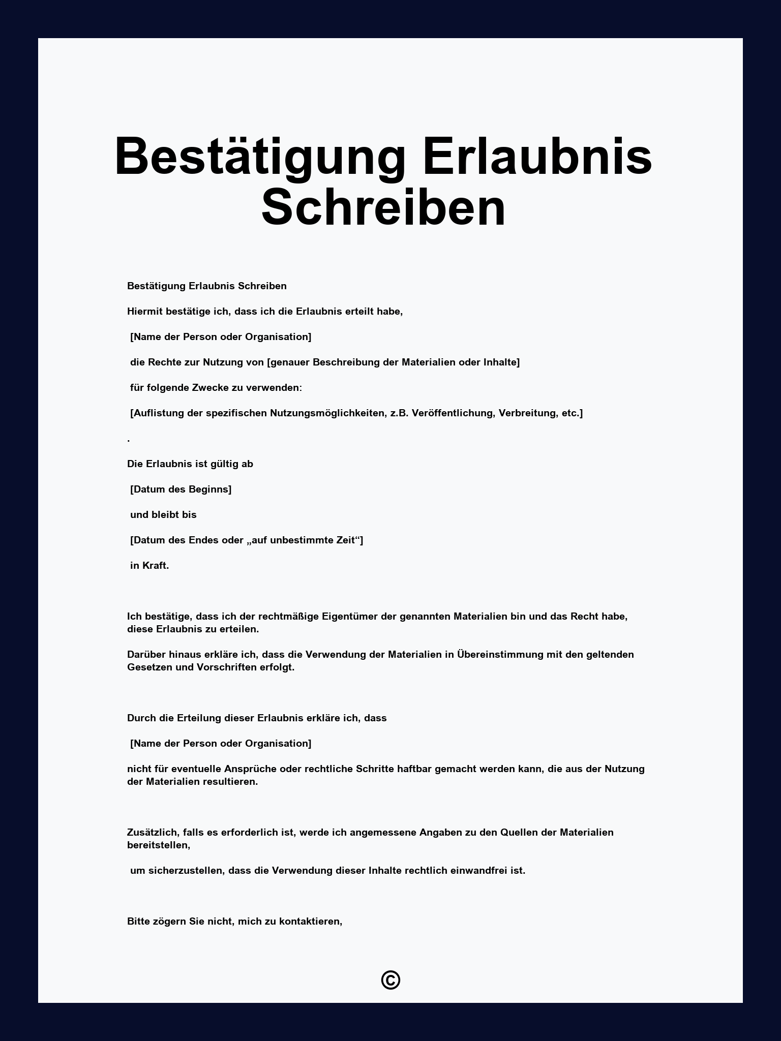 Bestätigung Erlaubnis Schreiben