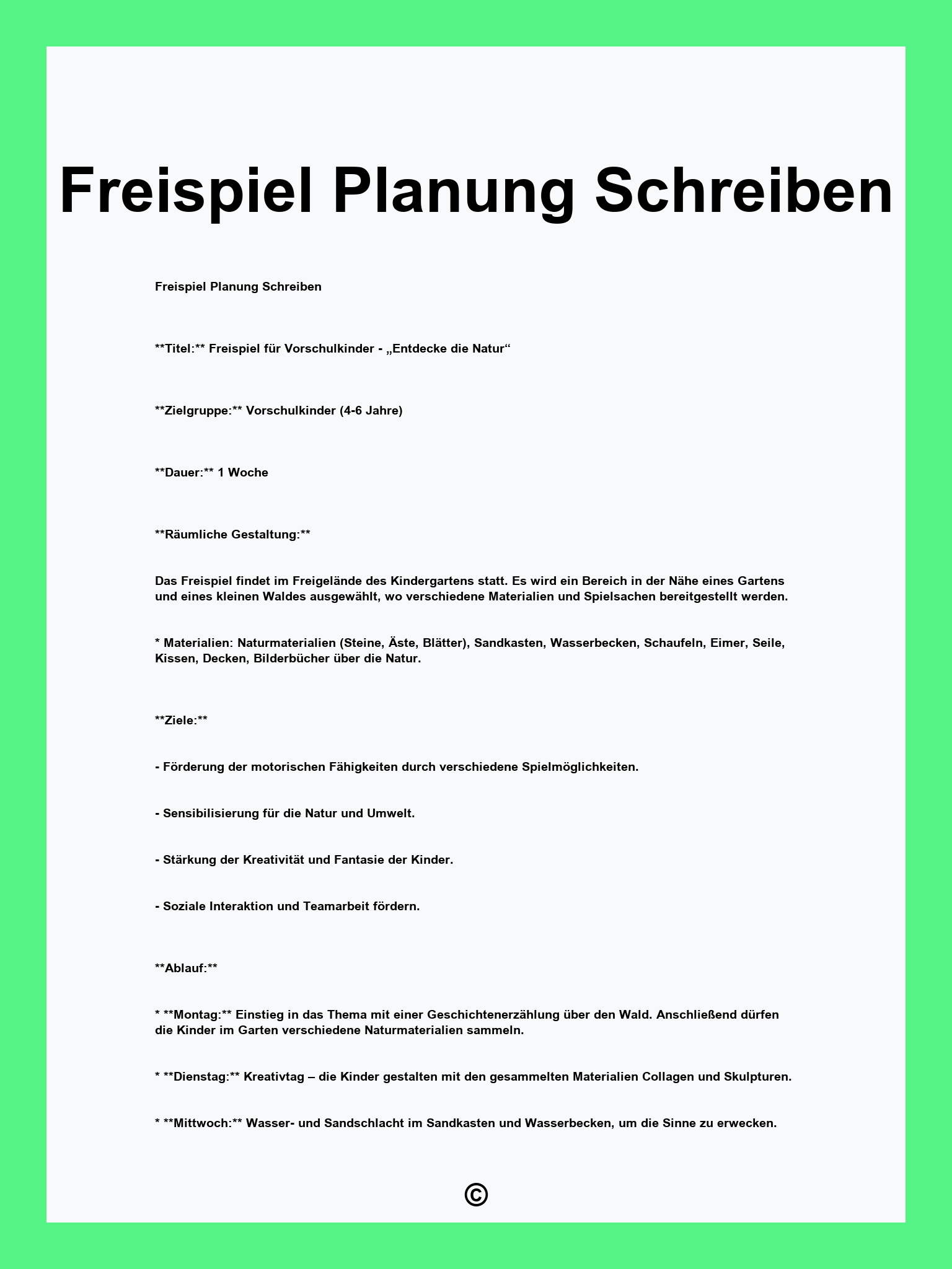 Freispiel Planung Schreiben