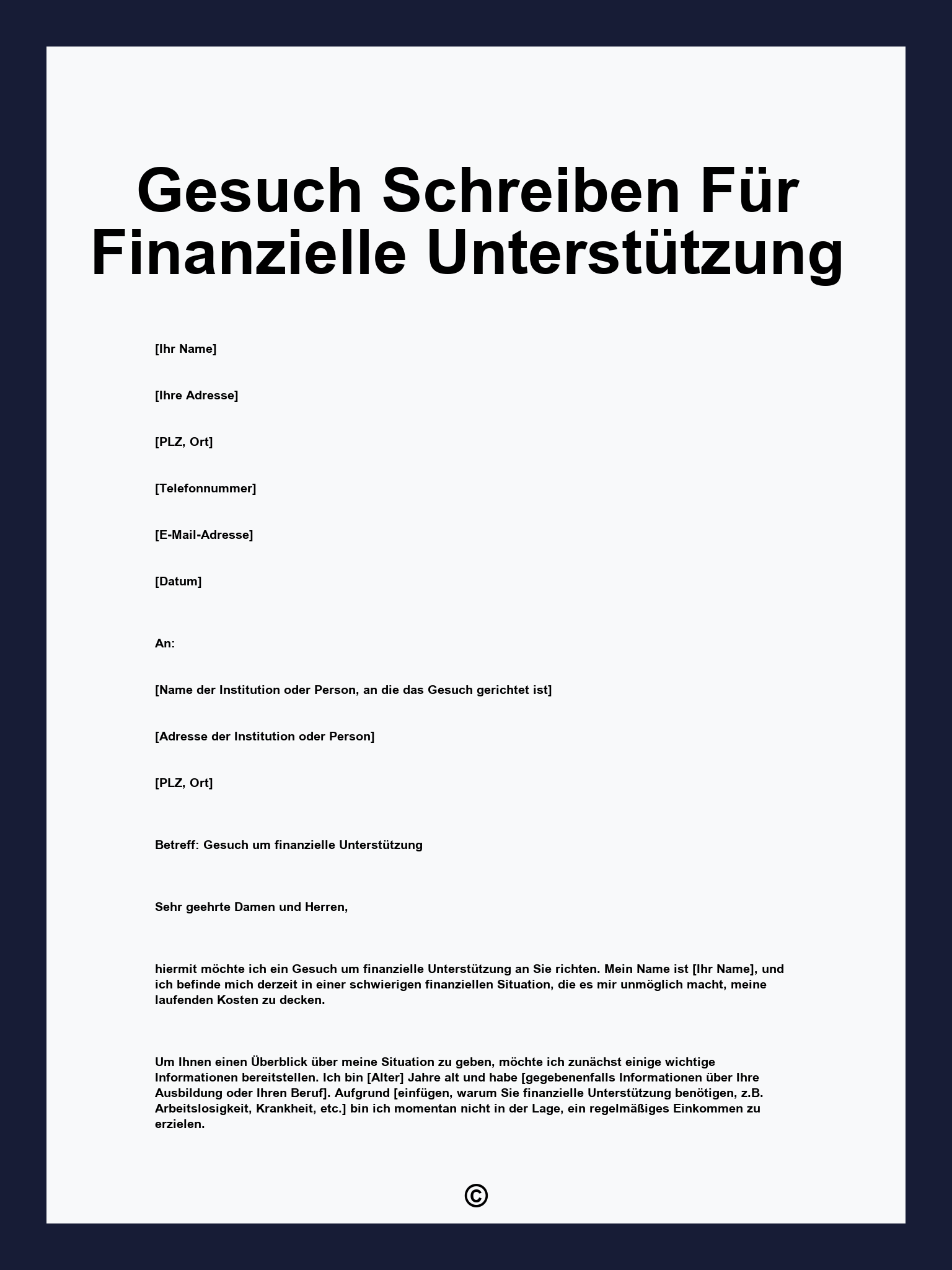 Gesuch Schreiben Für Finanzielle Unterstützung