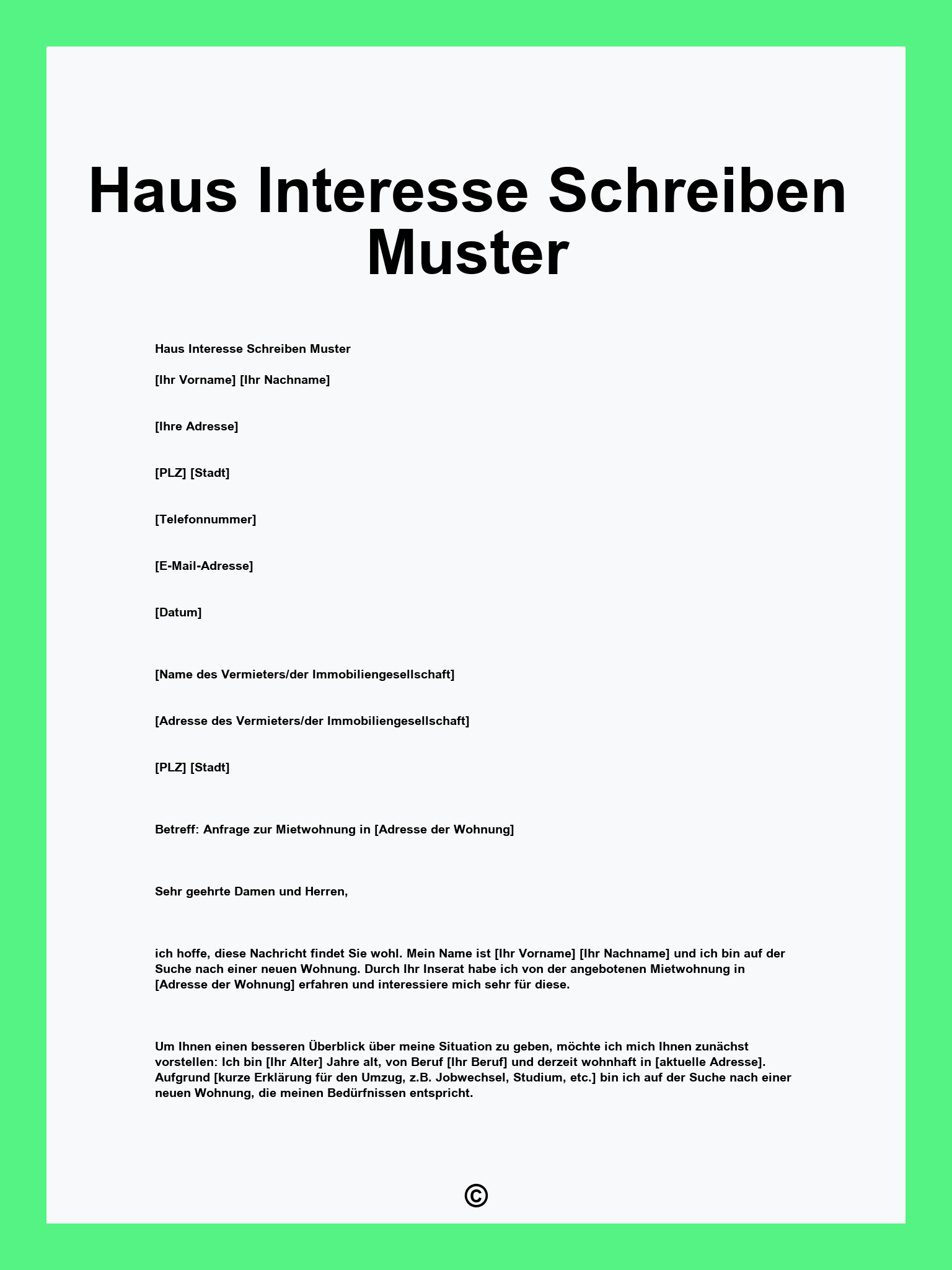 Haus Interesse Schreiben Muster