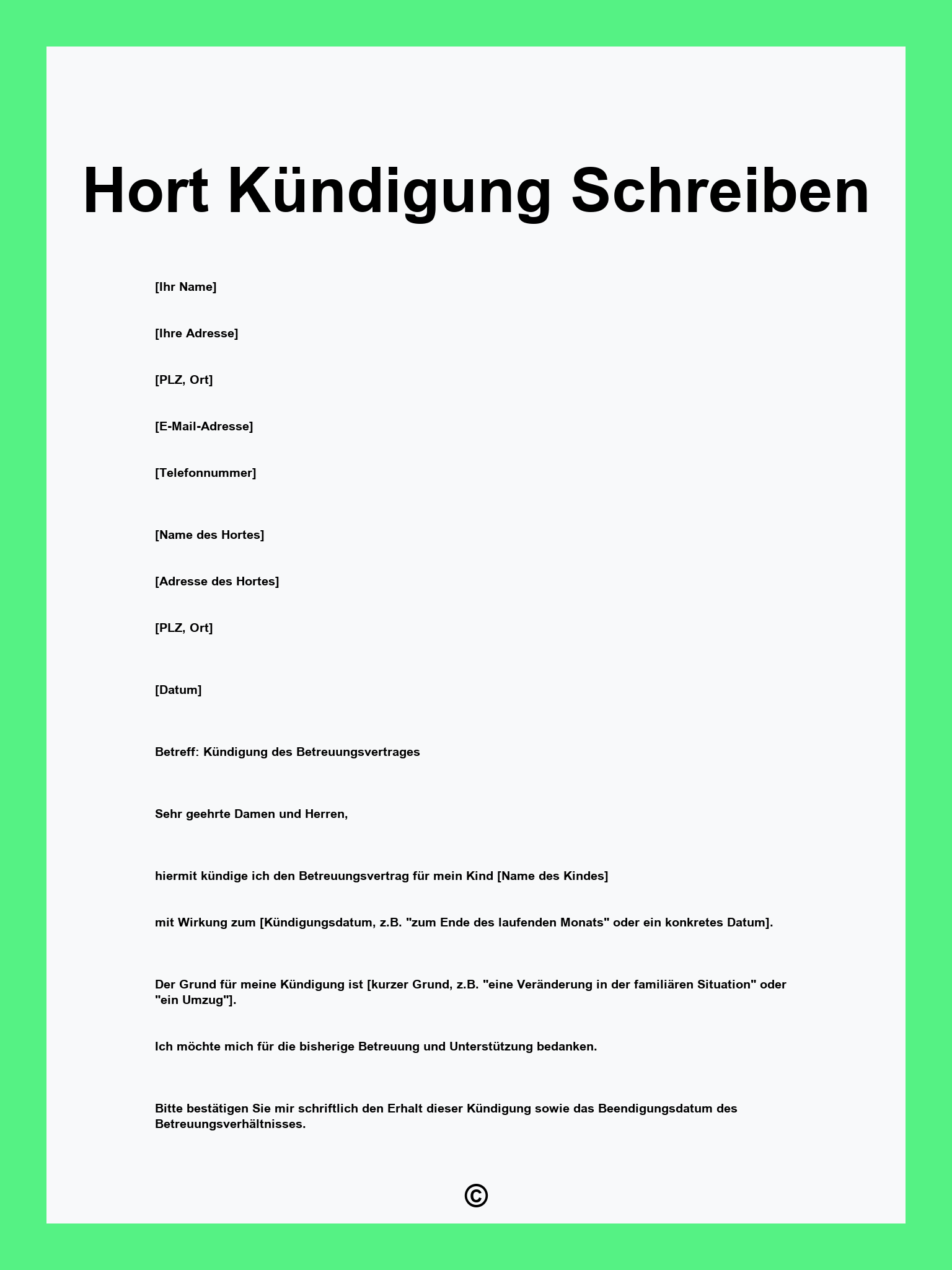 Hort Kündigung Schreiben