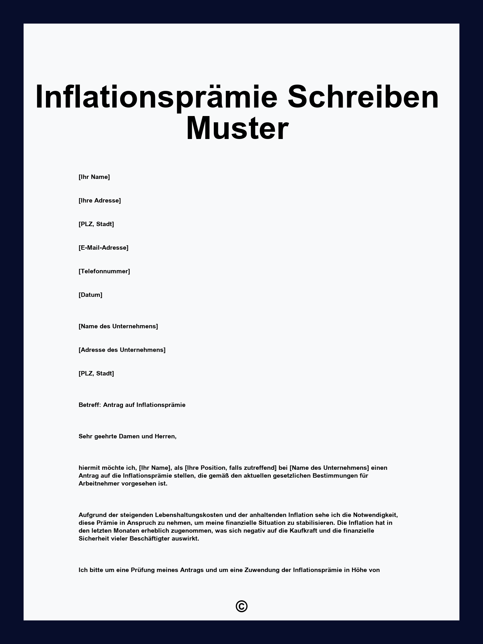 Inflationsprämie Schreiben Muster