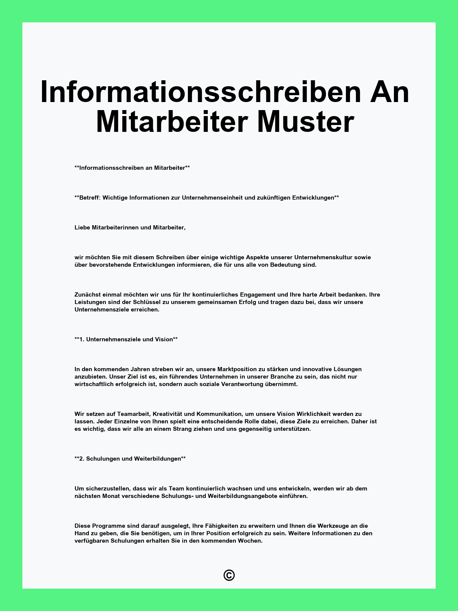 Informationsschreiben An Mitarbeiter Muster