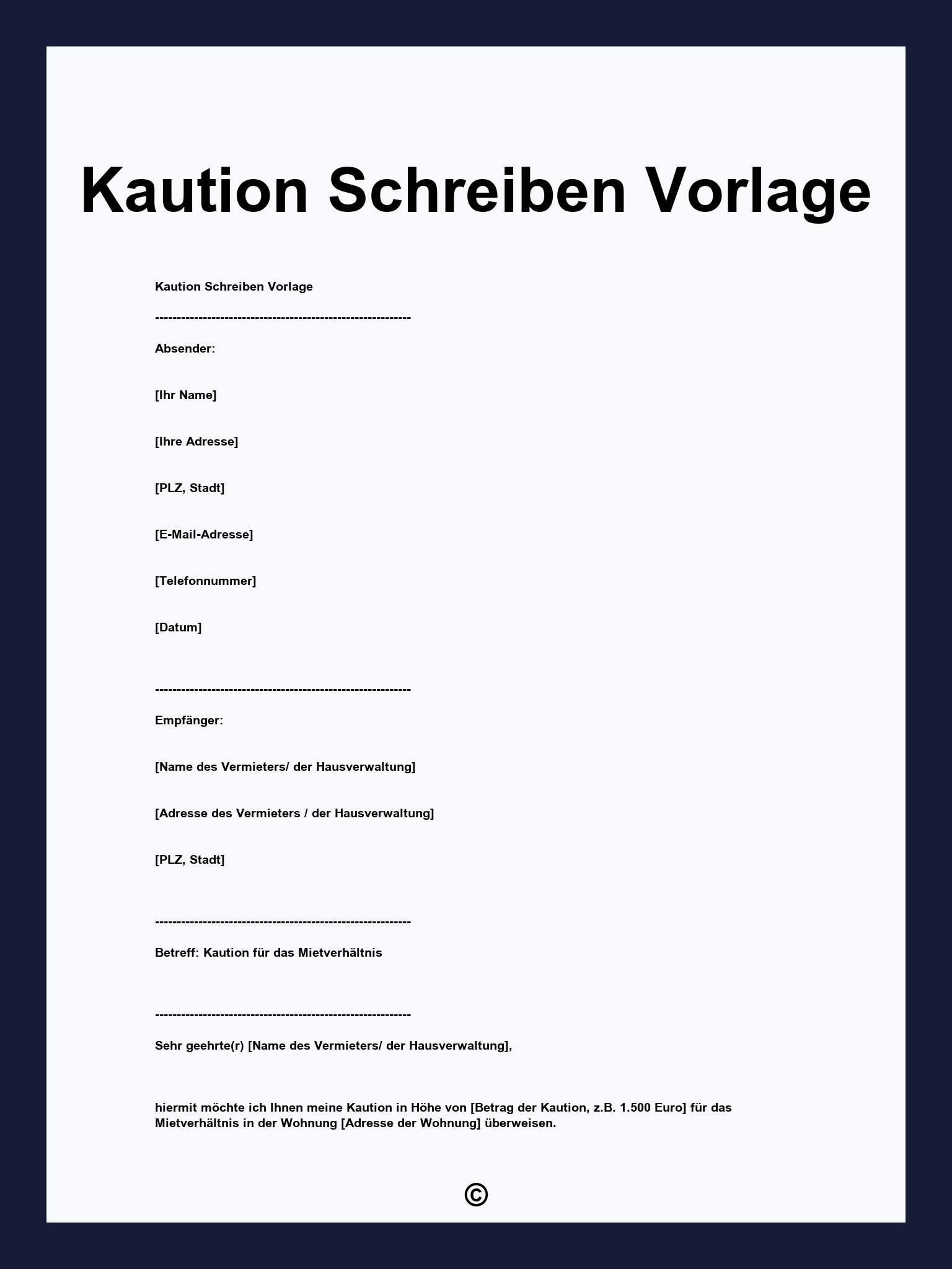 Kaution Schreiben Vorlage