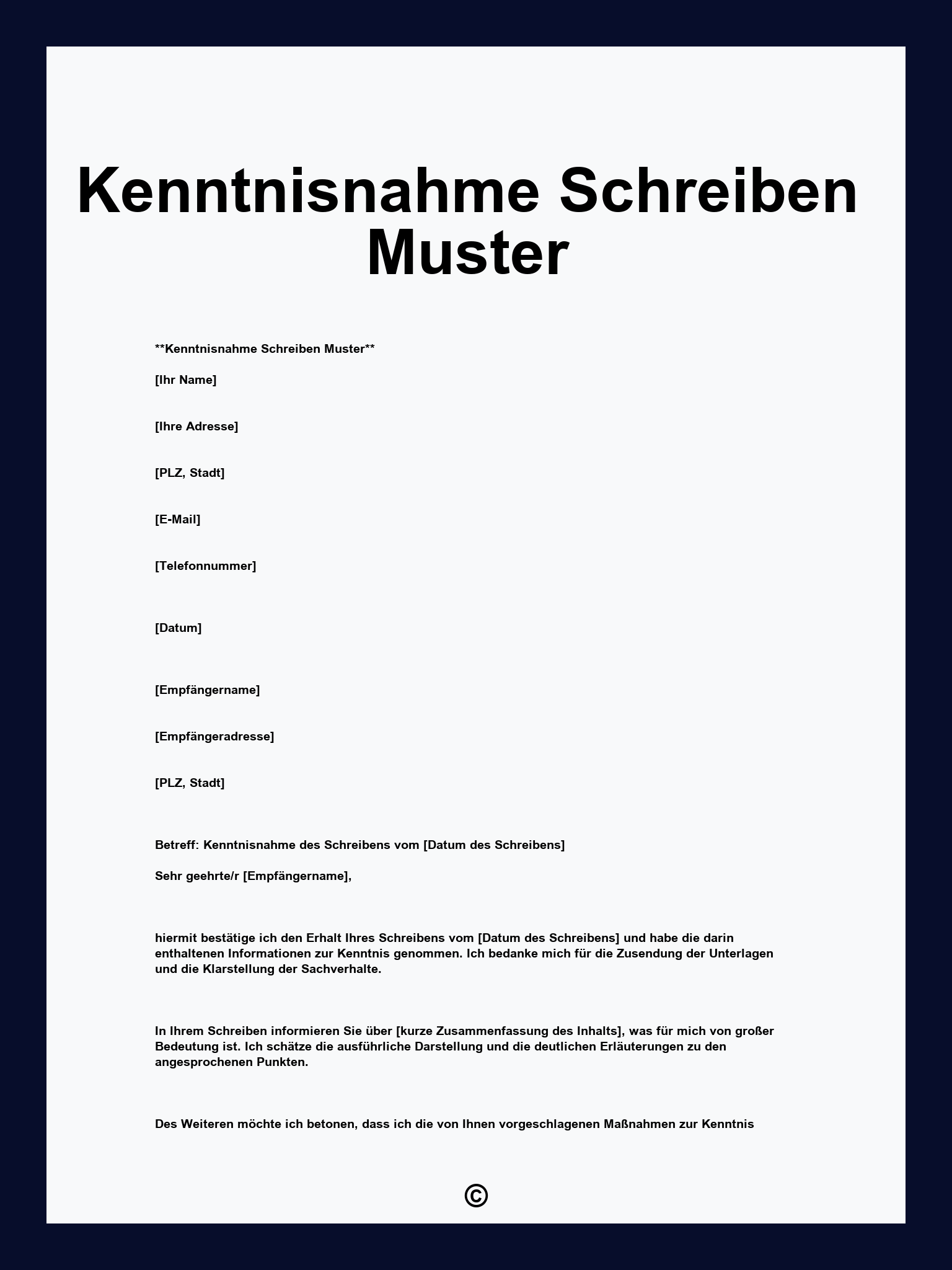 Kenntnisnahme Schreiben Muster
