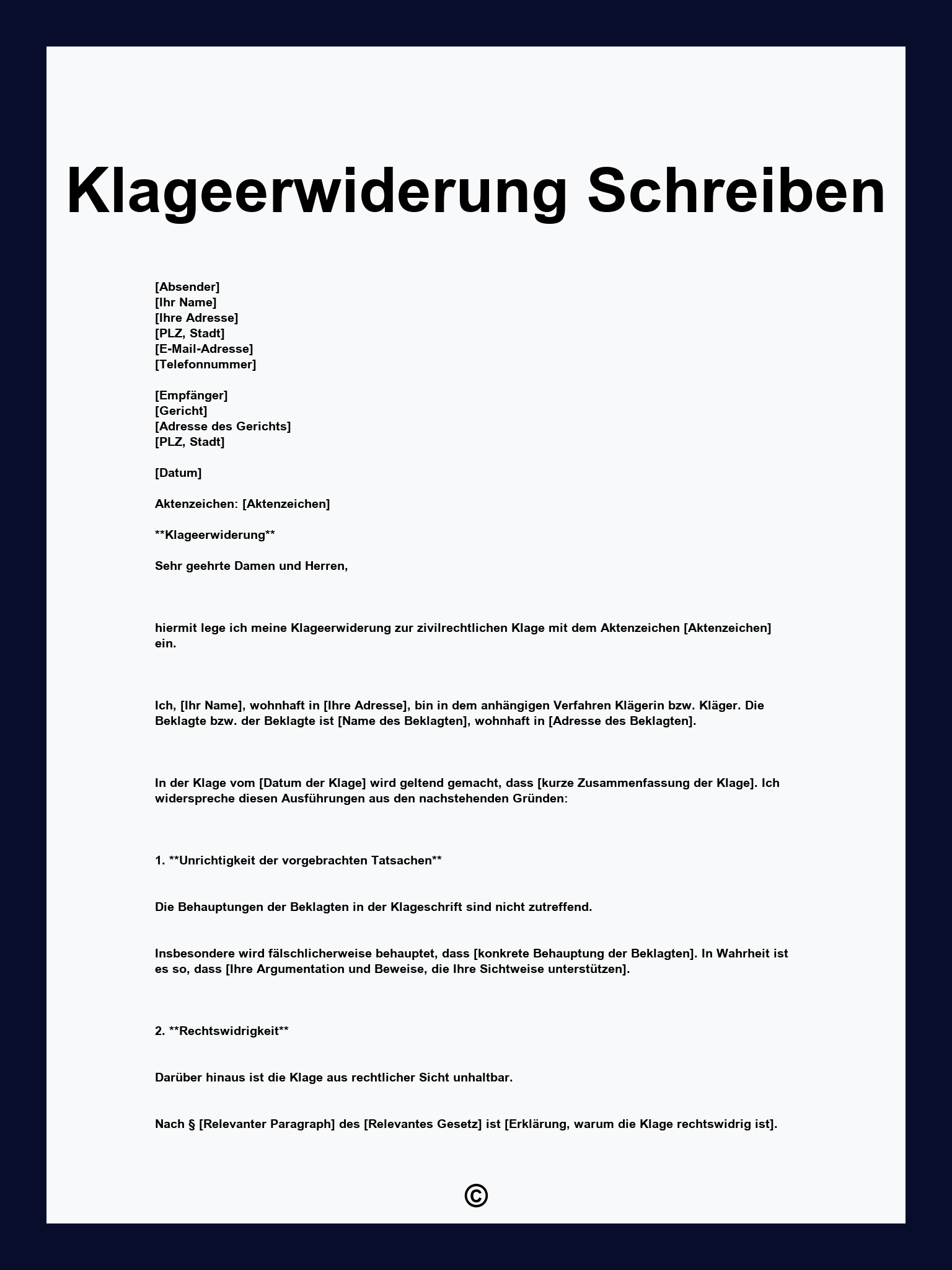 Klageerwiderung Schreiben