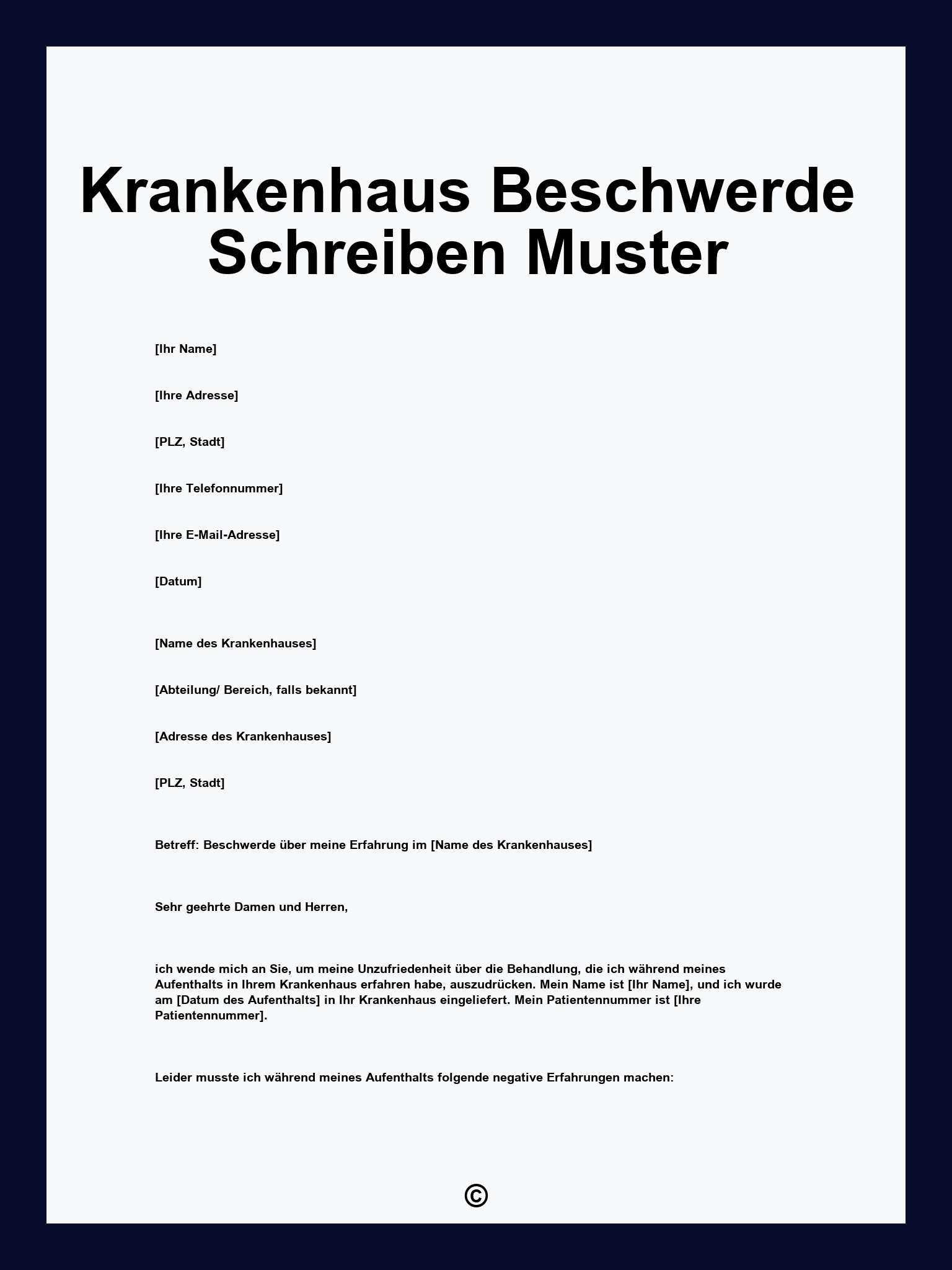 Krankenhaus Beschwerde Schreiben Muster