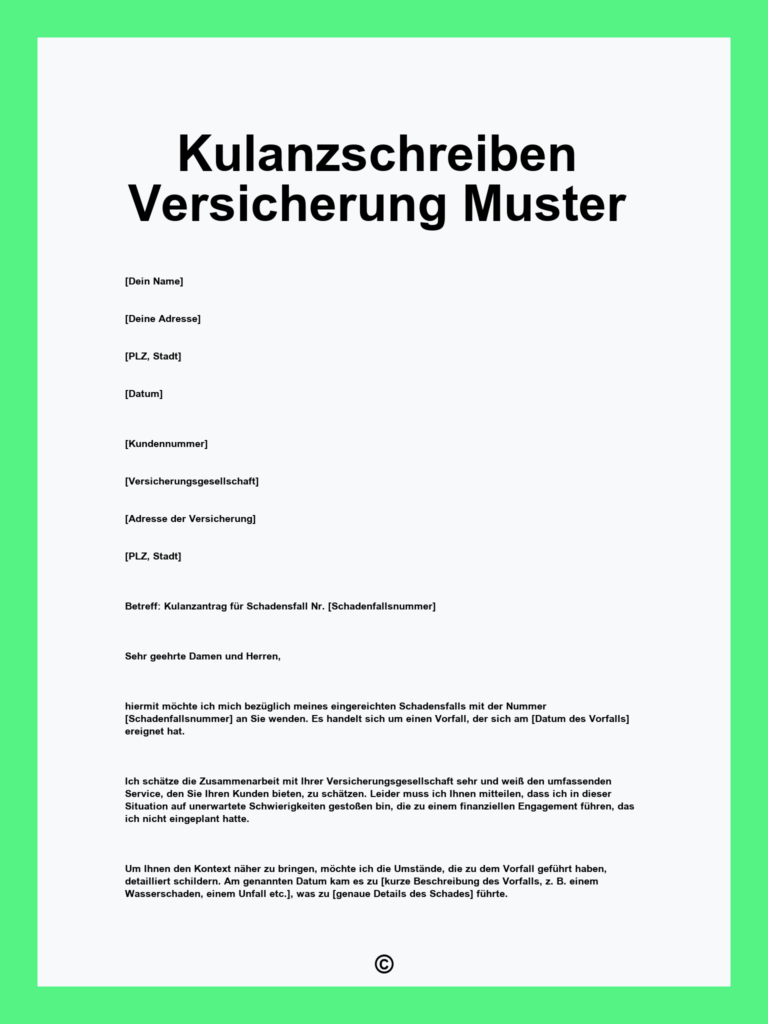 Kulanzschreiben Versicherung Muster