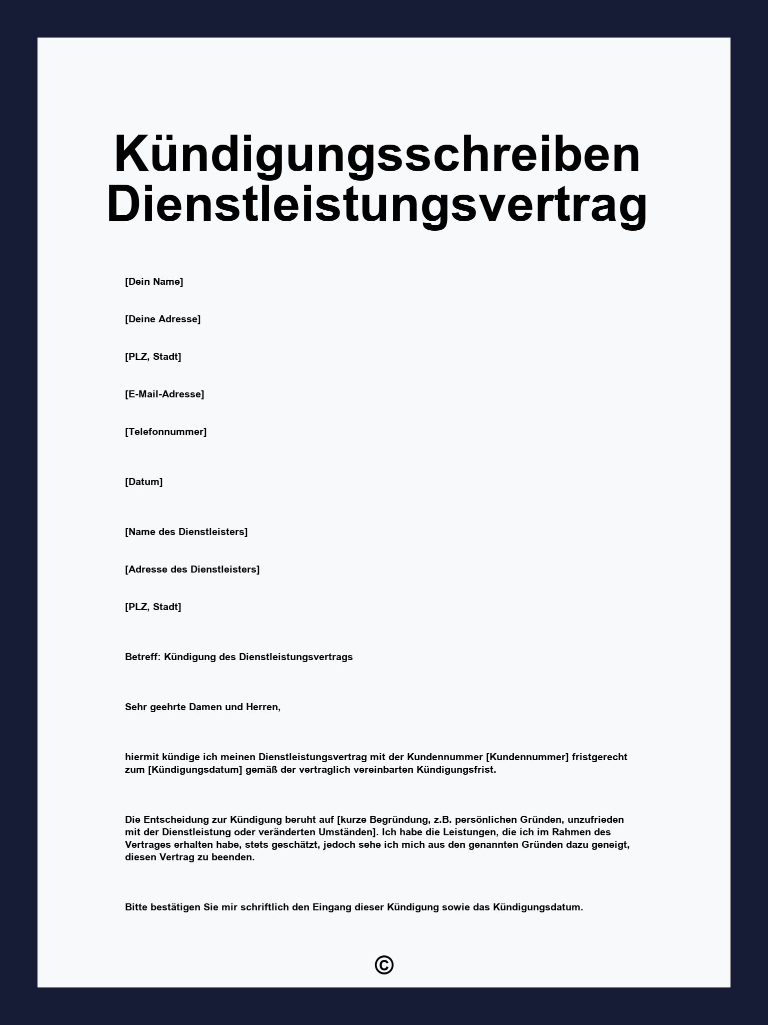 Kündigungsschreiben Dienstleistungsvertrag