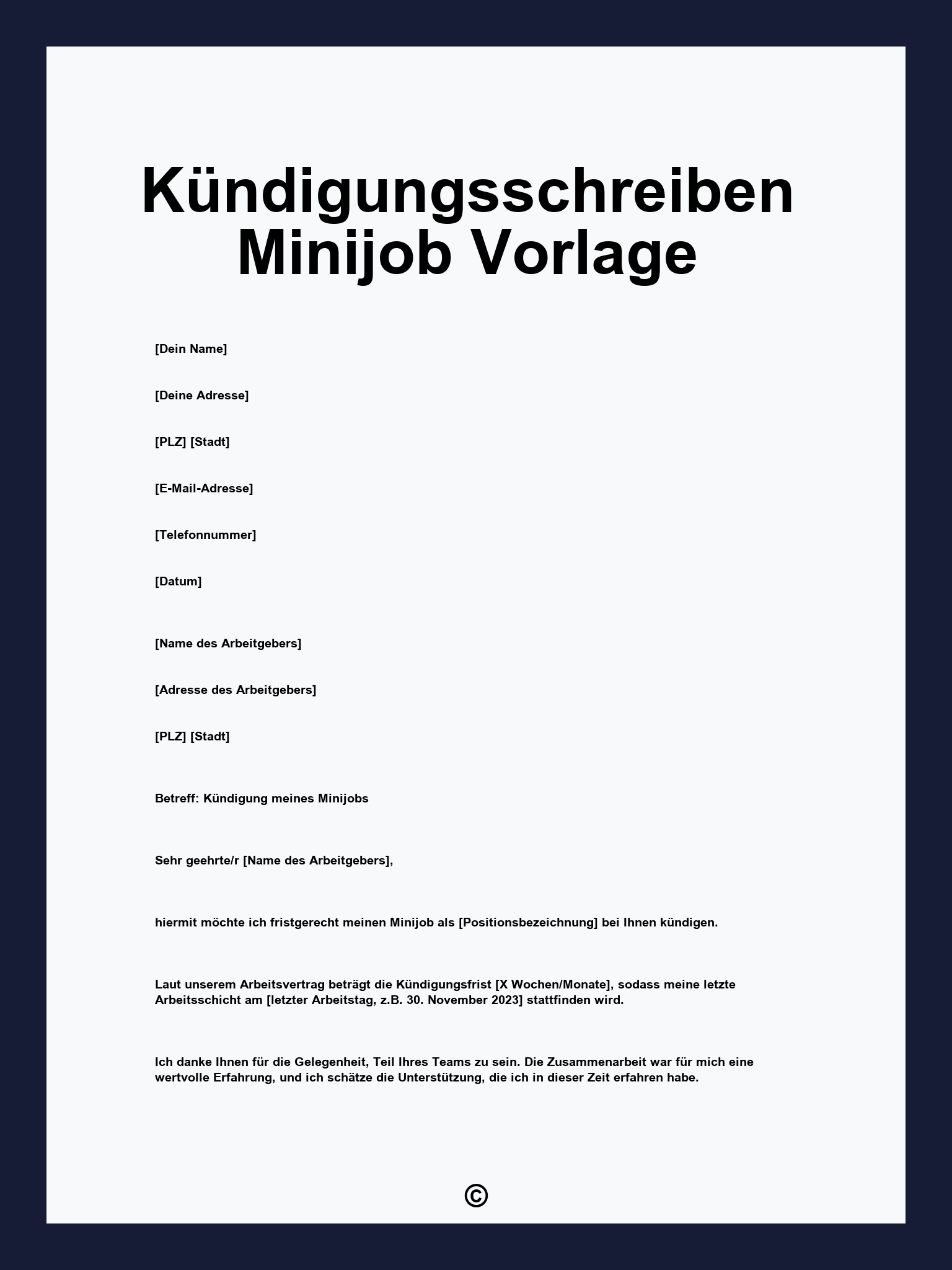 Kündigungsschreiben Minijob Vorlage