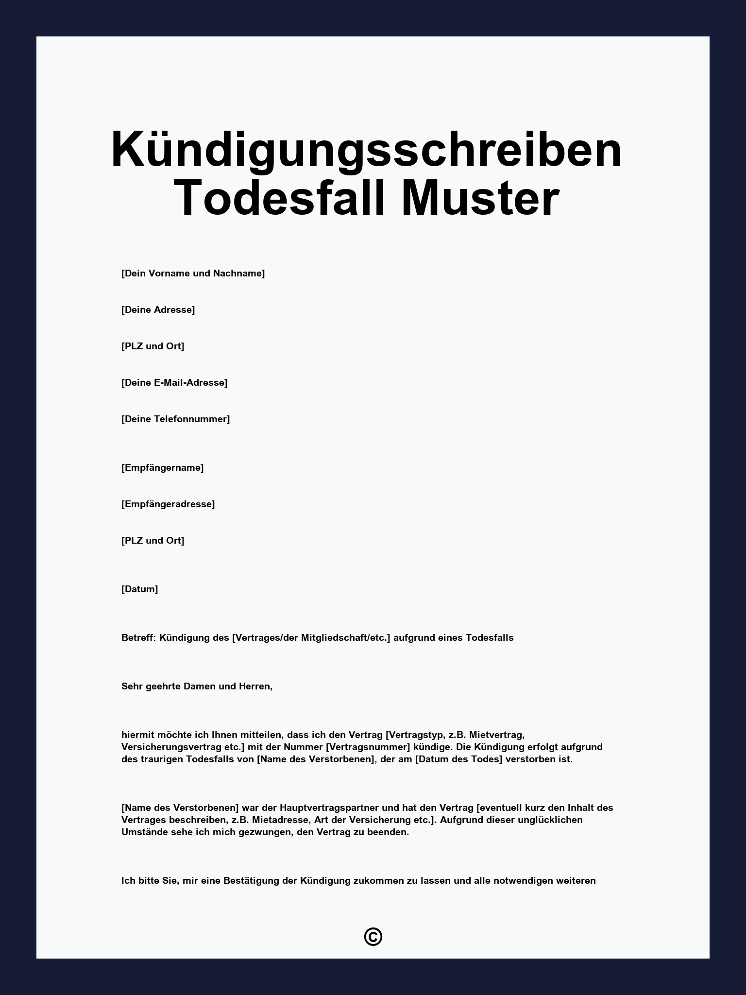 Kündigungsschreiben Todesfall Muster