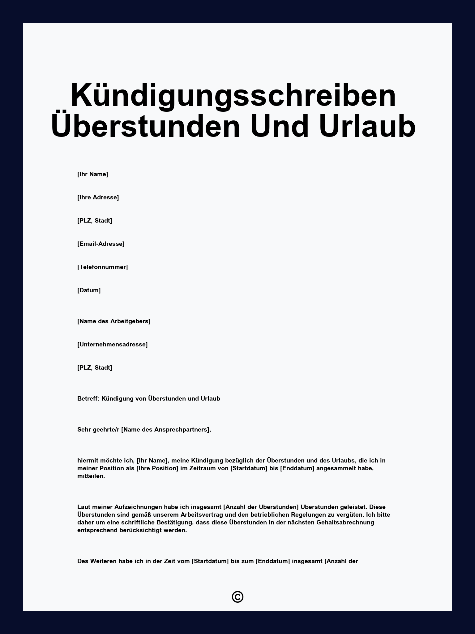 Kündigungsschreiben Überstunden Und Urlaub