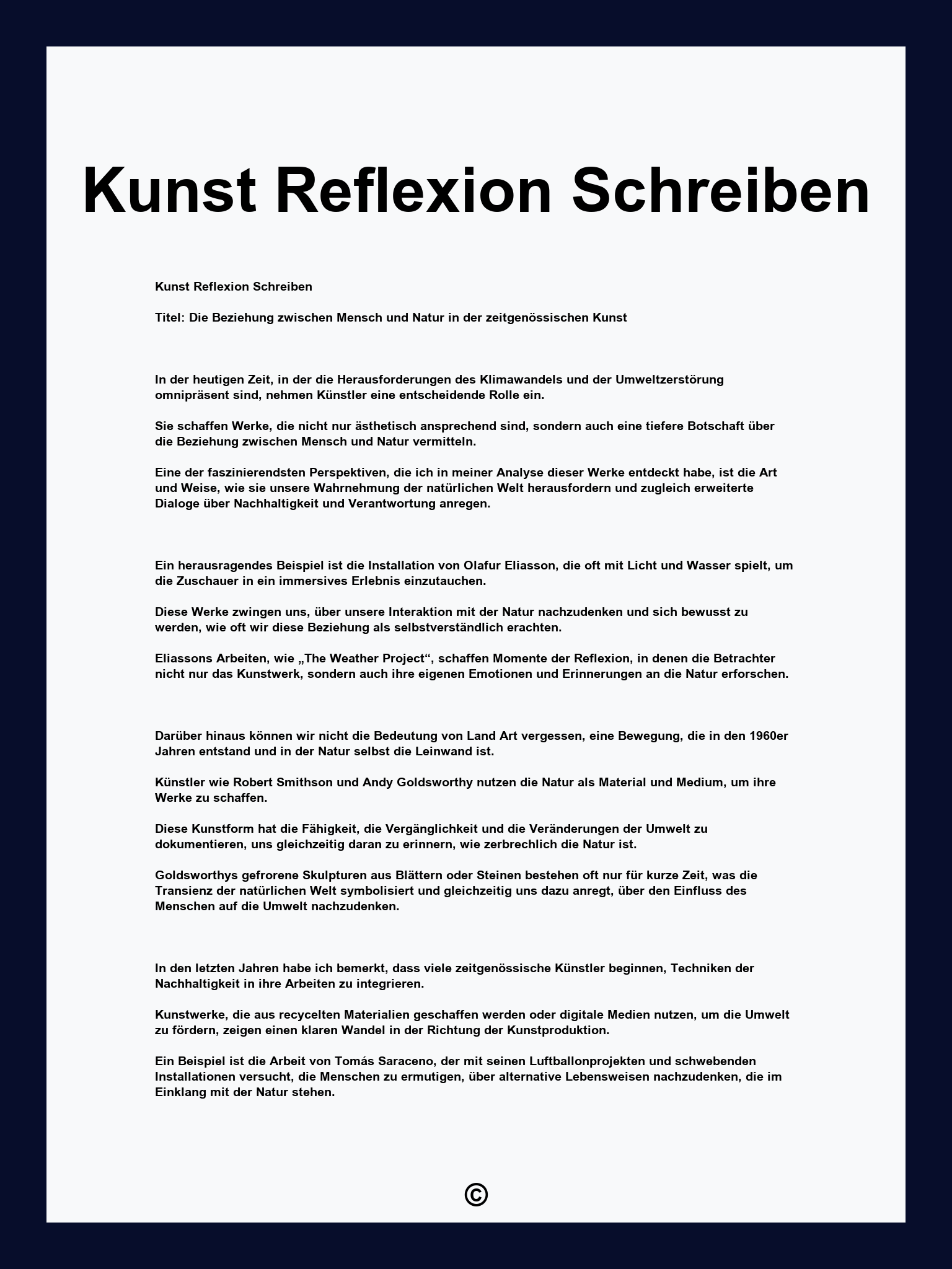 Kunst Reflexion Schreiben