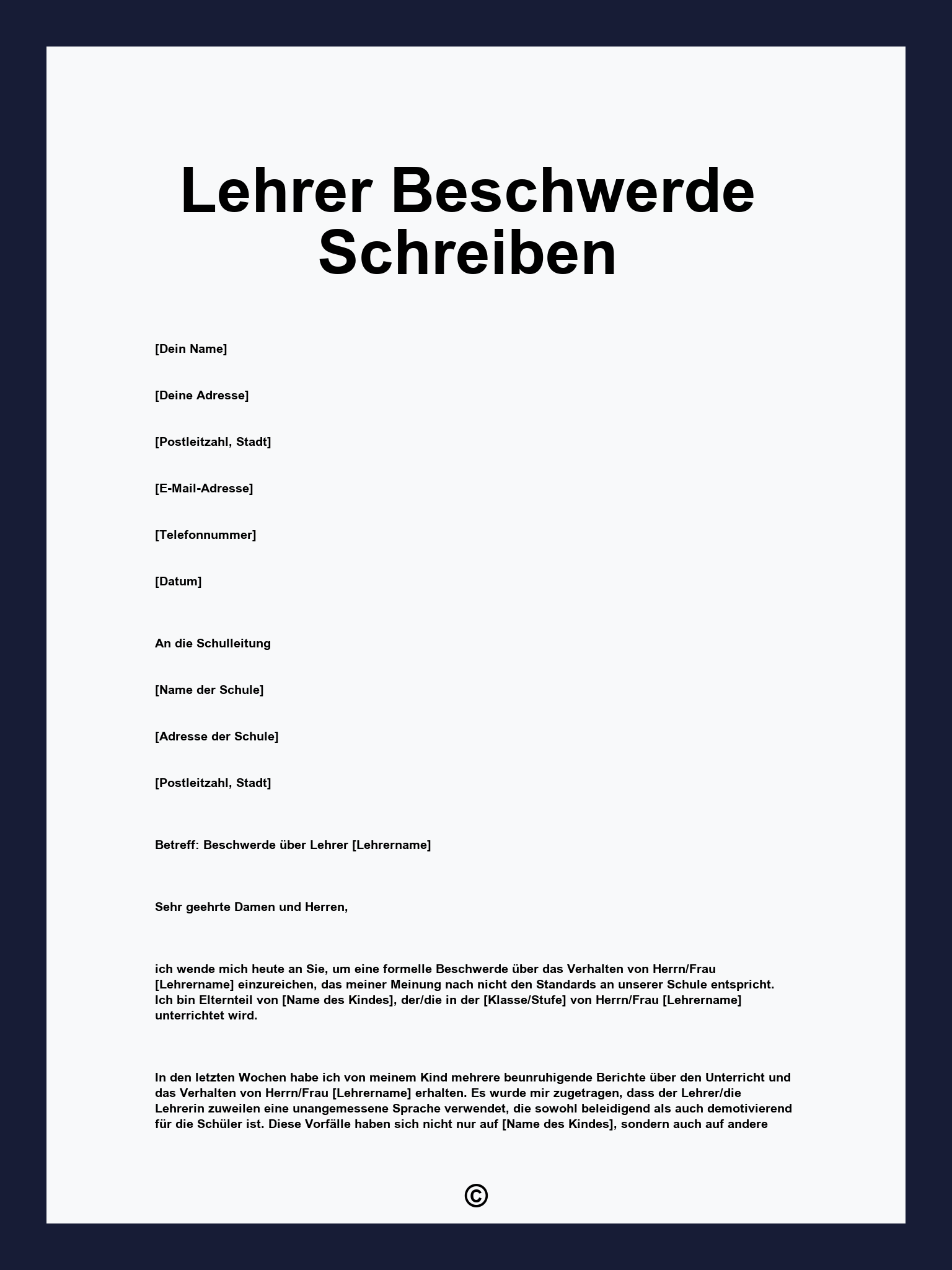 Lehrer Beschwerde Schreiben