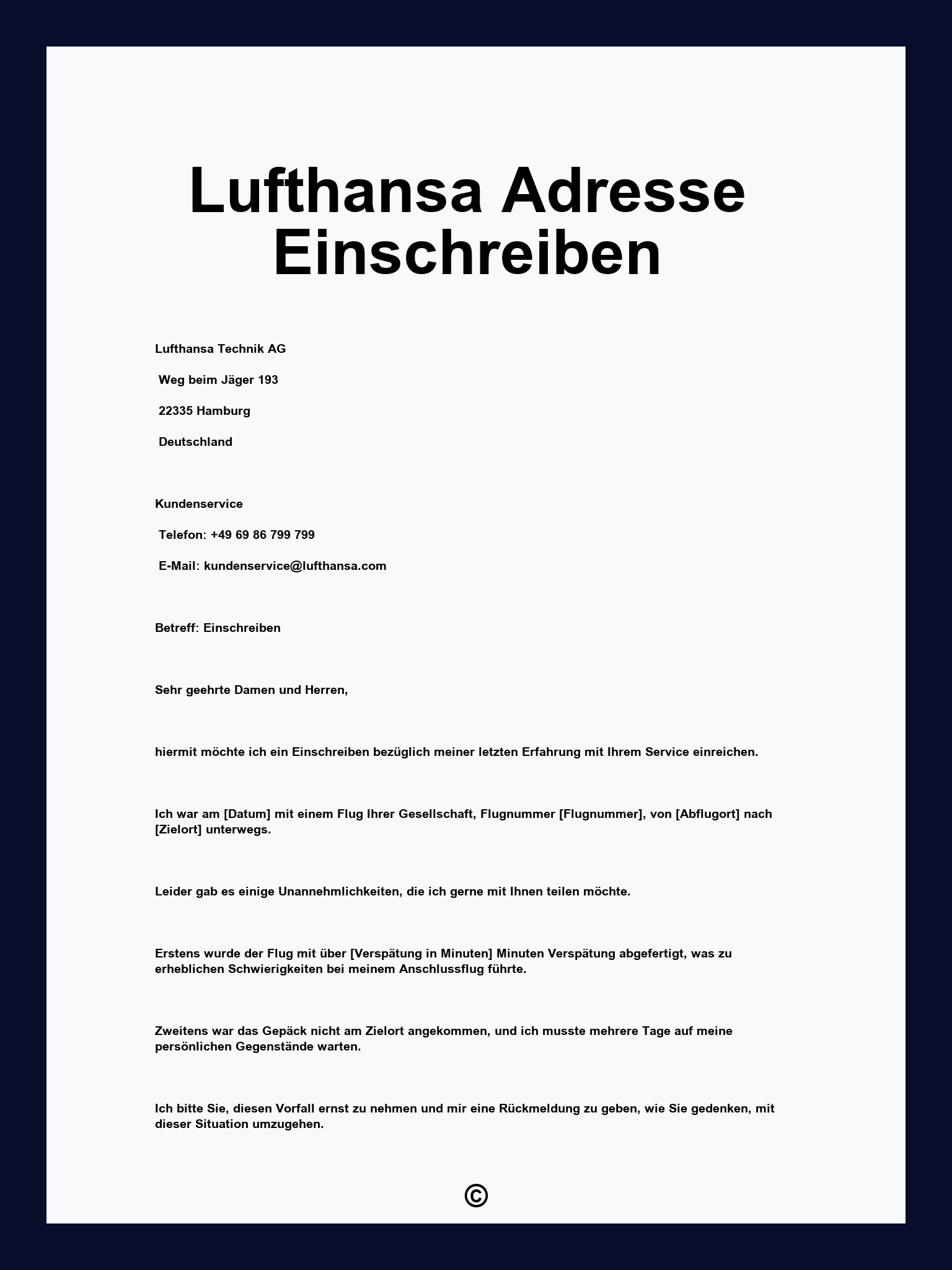 Lufthansa Adresse Einschreiben