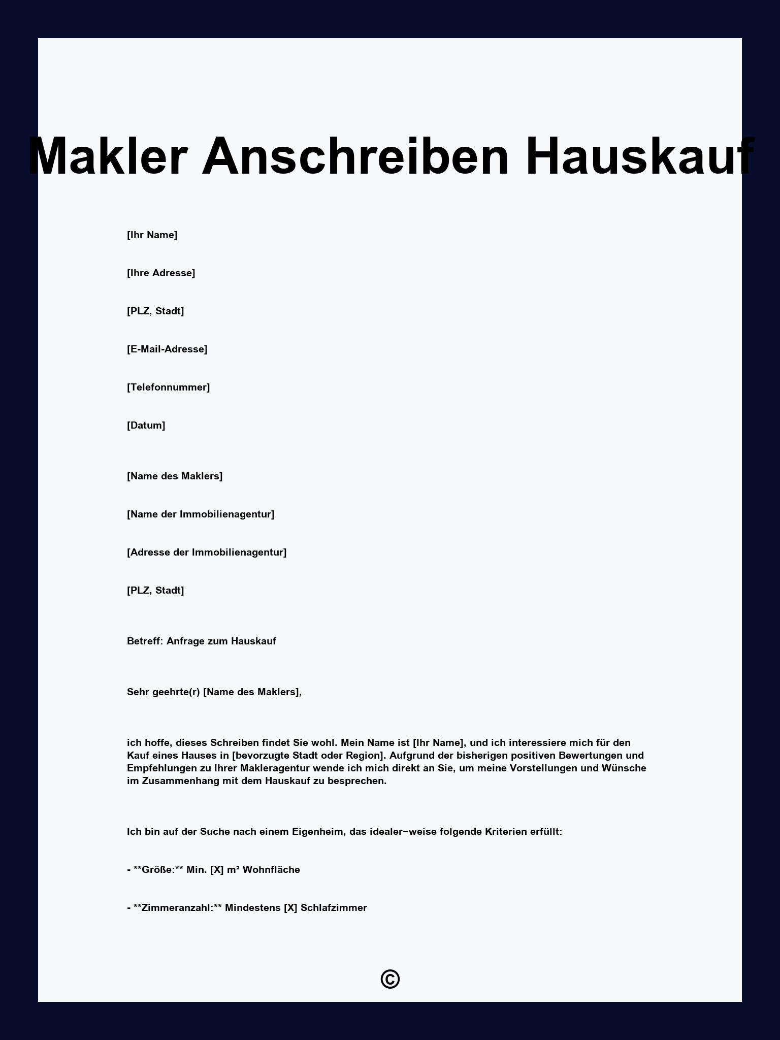 Makler Anschreiben Hauskauf