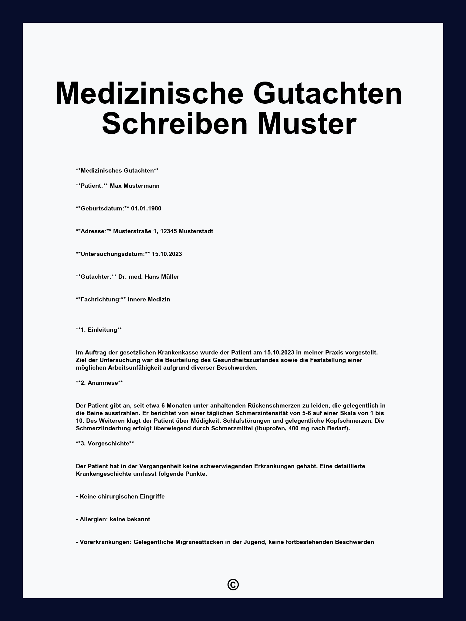 Medizinische Gutachten Schreiben Muster