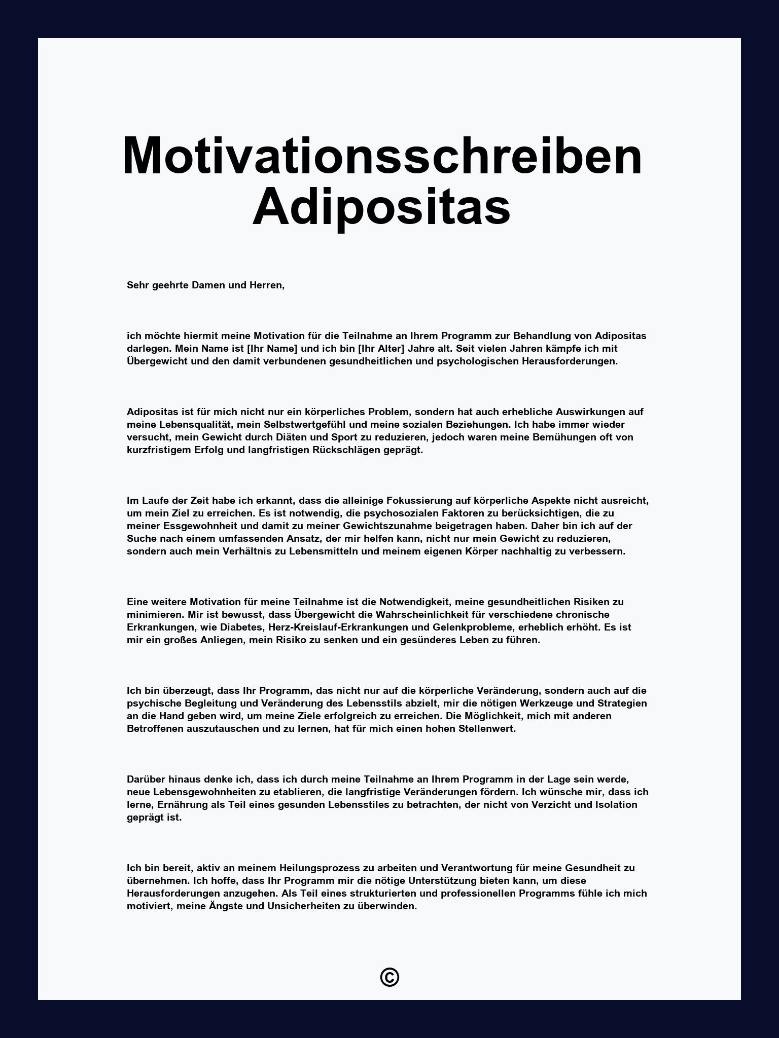 Motivationsschreiben Adipositas