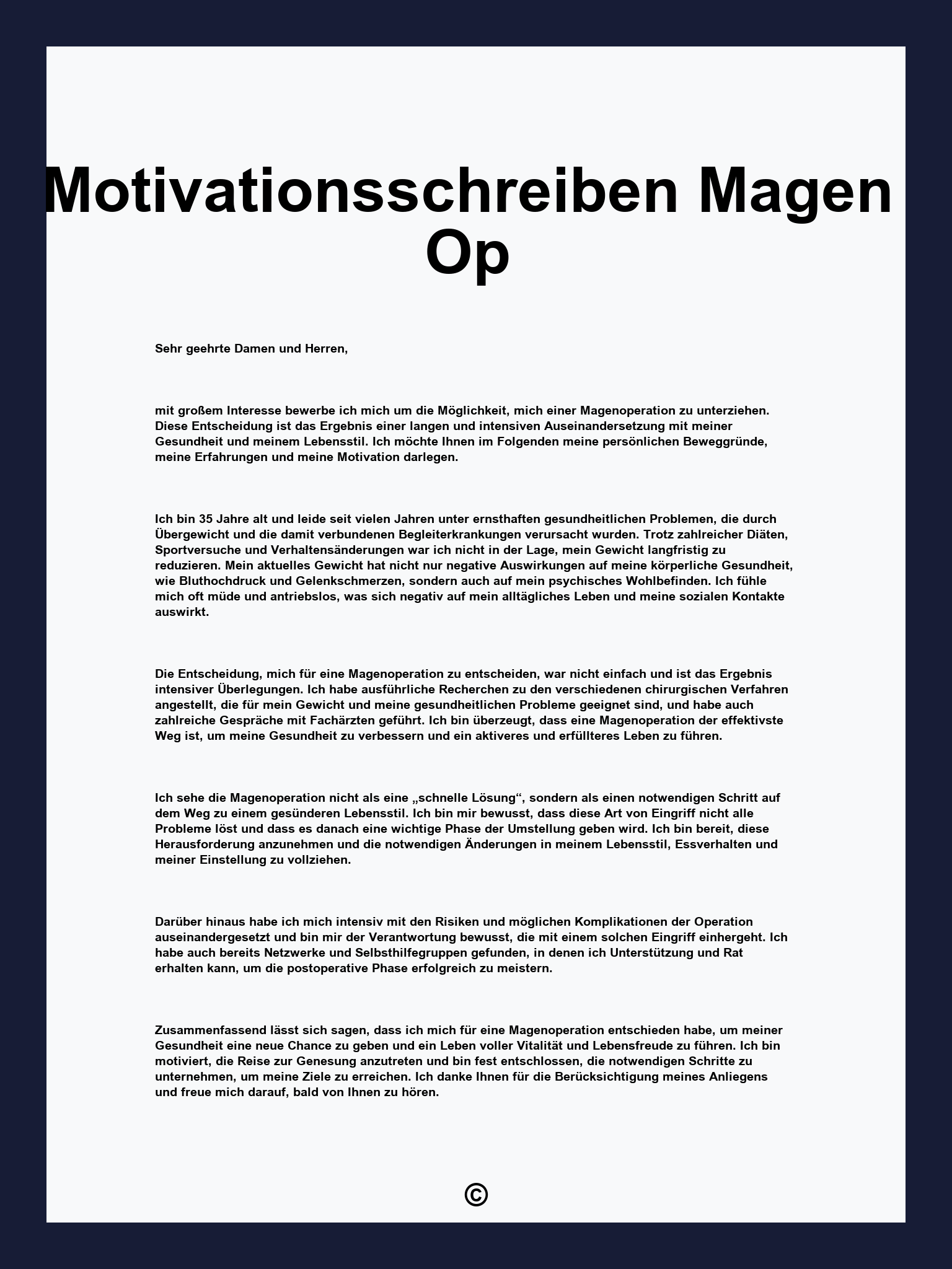 Motivationsschreiben Magen Op