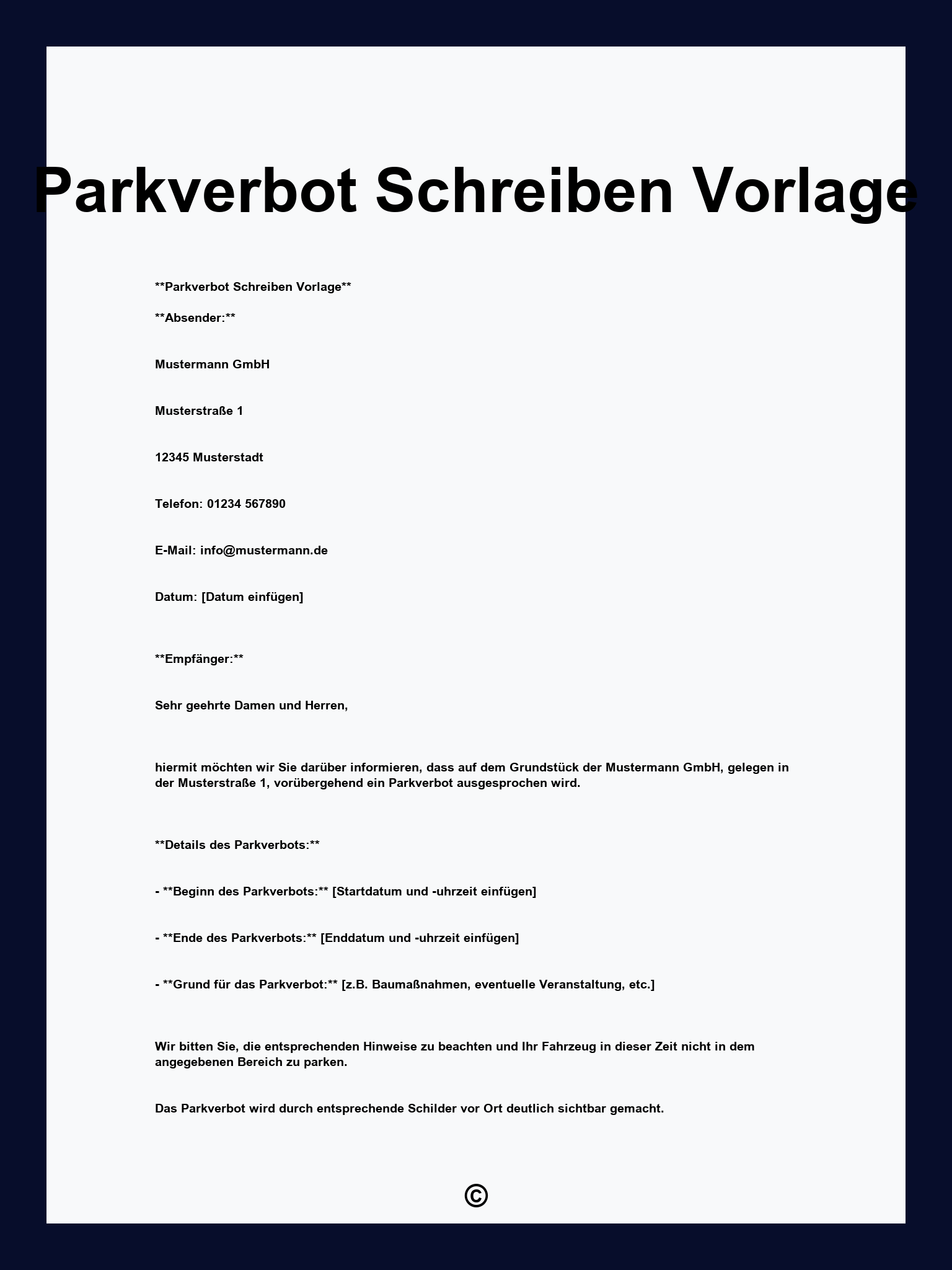 Parkverbot Schreiben Vorlage
