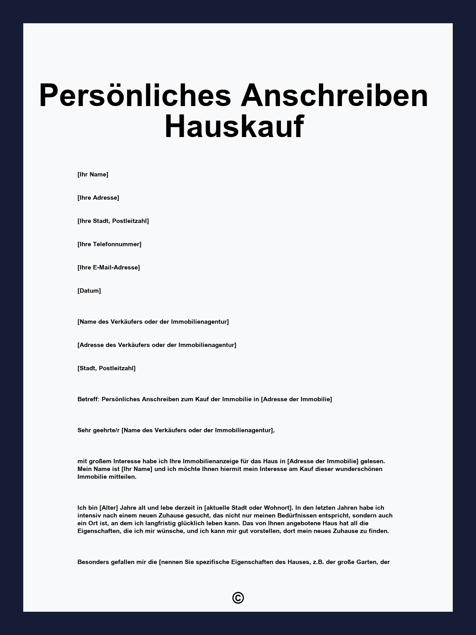 Persönliches Anschreiben Hauskauf