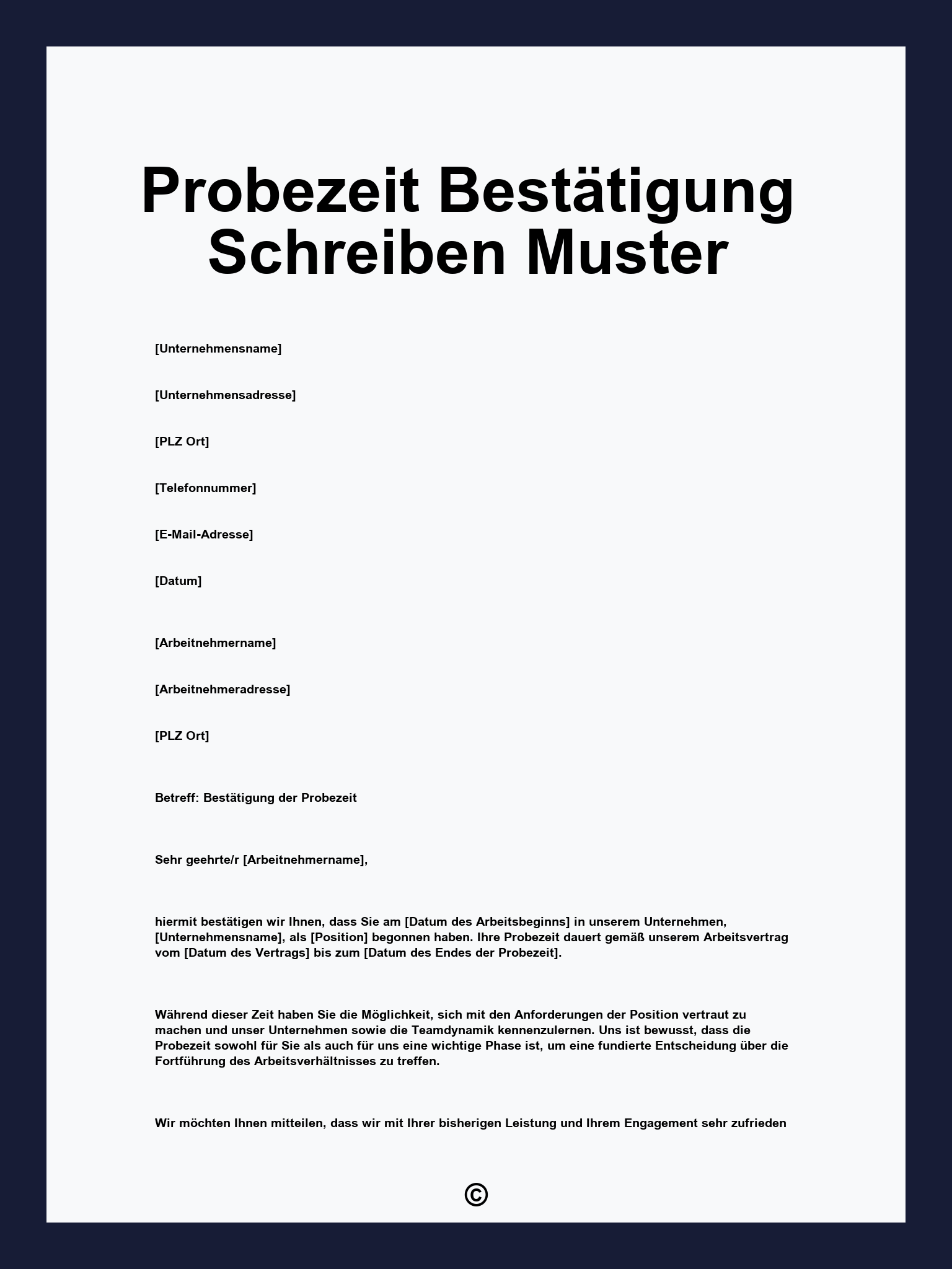 Probezeit Bestätigung Schreiben Muster