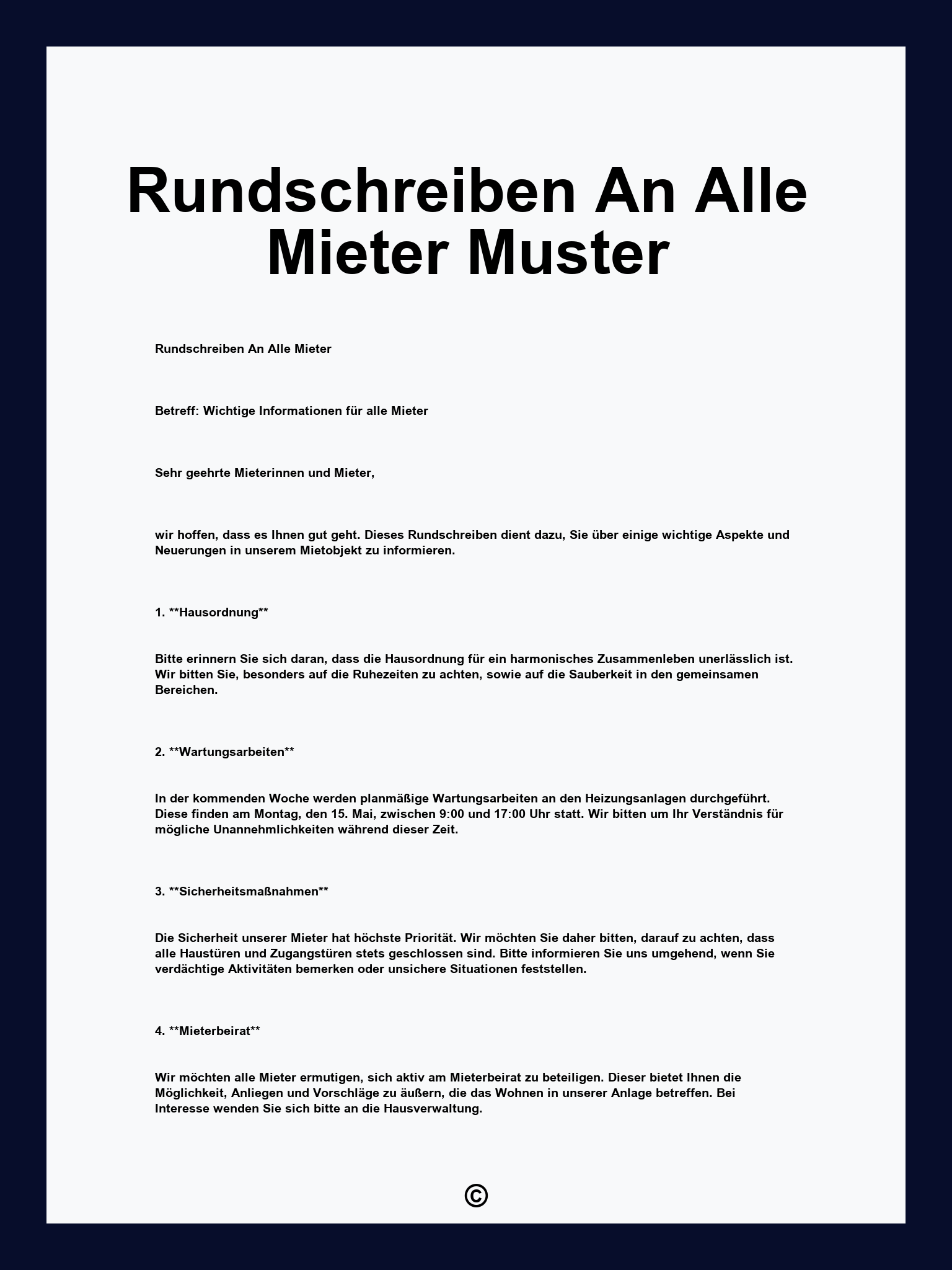 Rundschreiben An Alle Mieter Muster