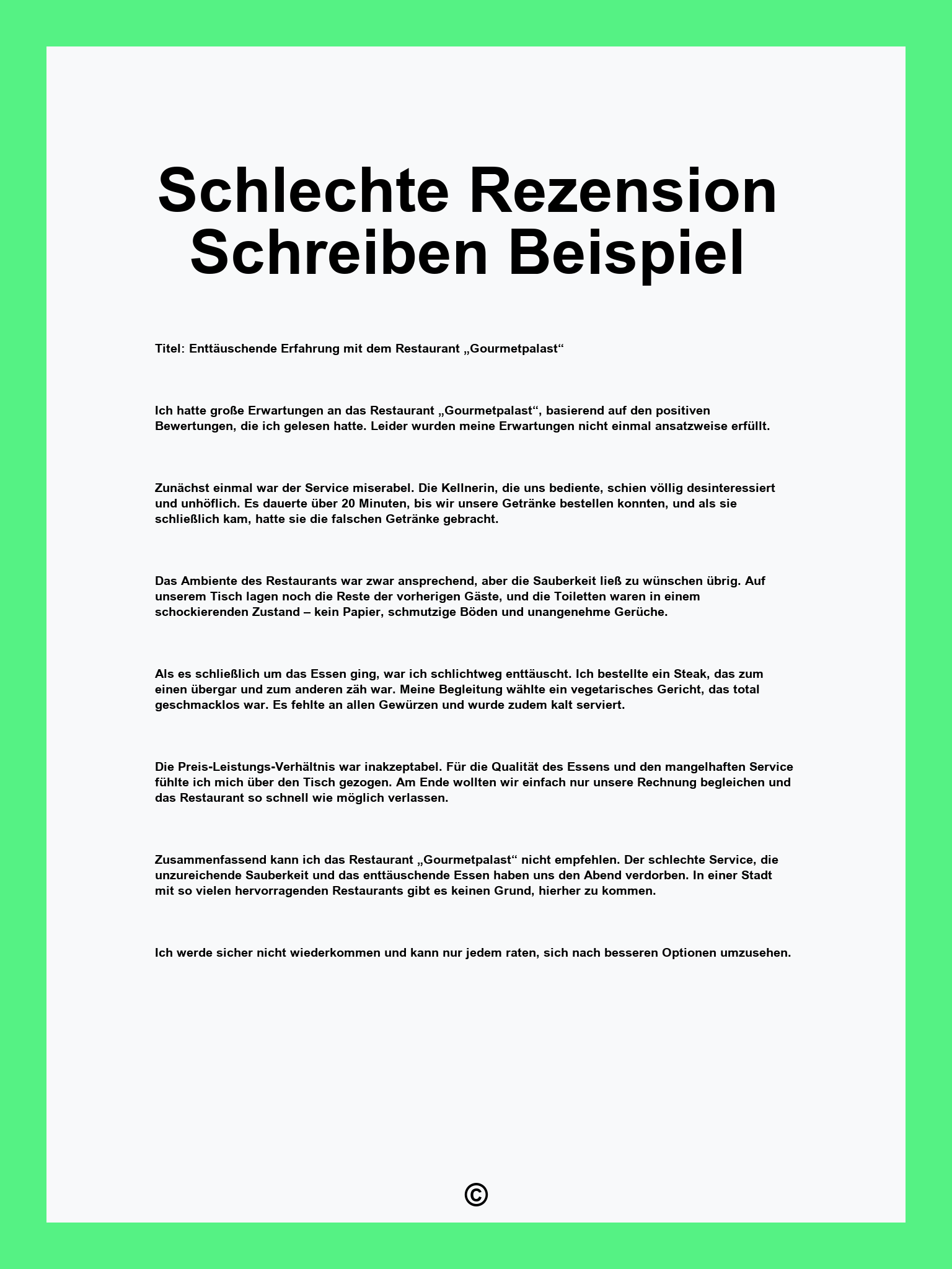 Schlechte Rezension Schreiben Beispiel