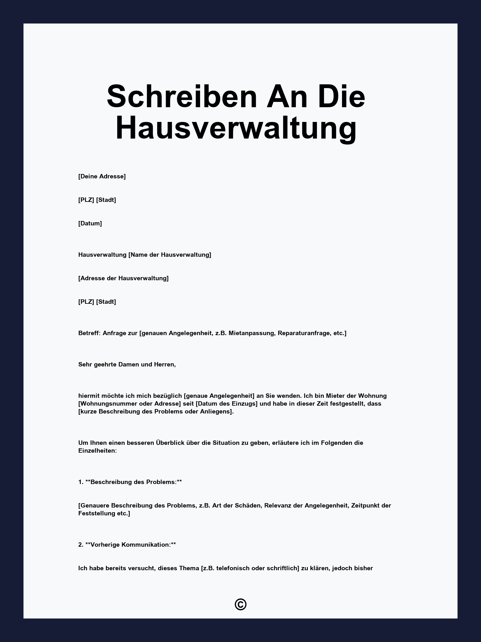 Schreiben An Die Hausverwaltung