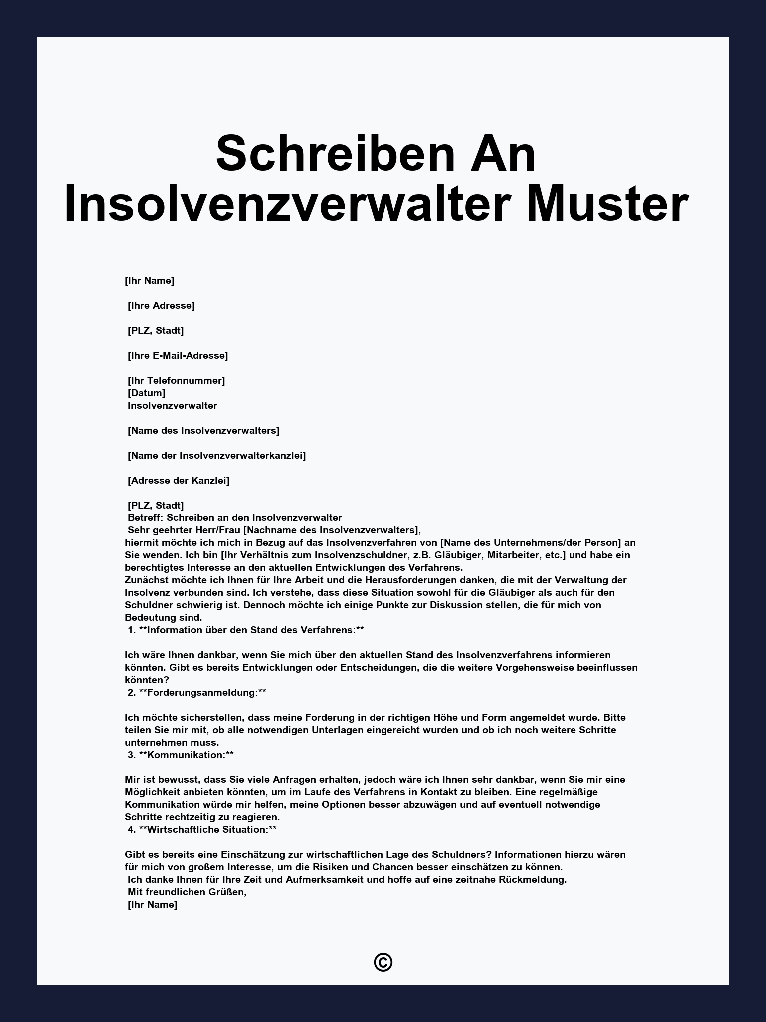 Schreiben An Insolvenzverwalter Muster