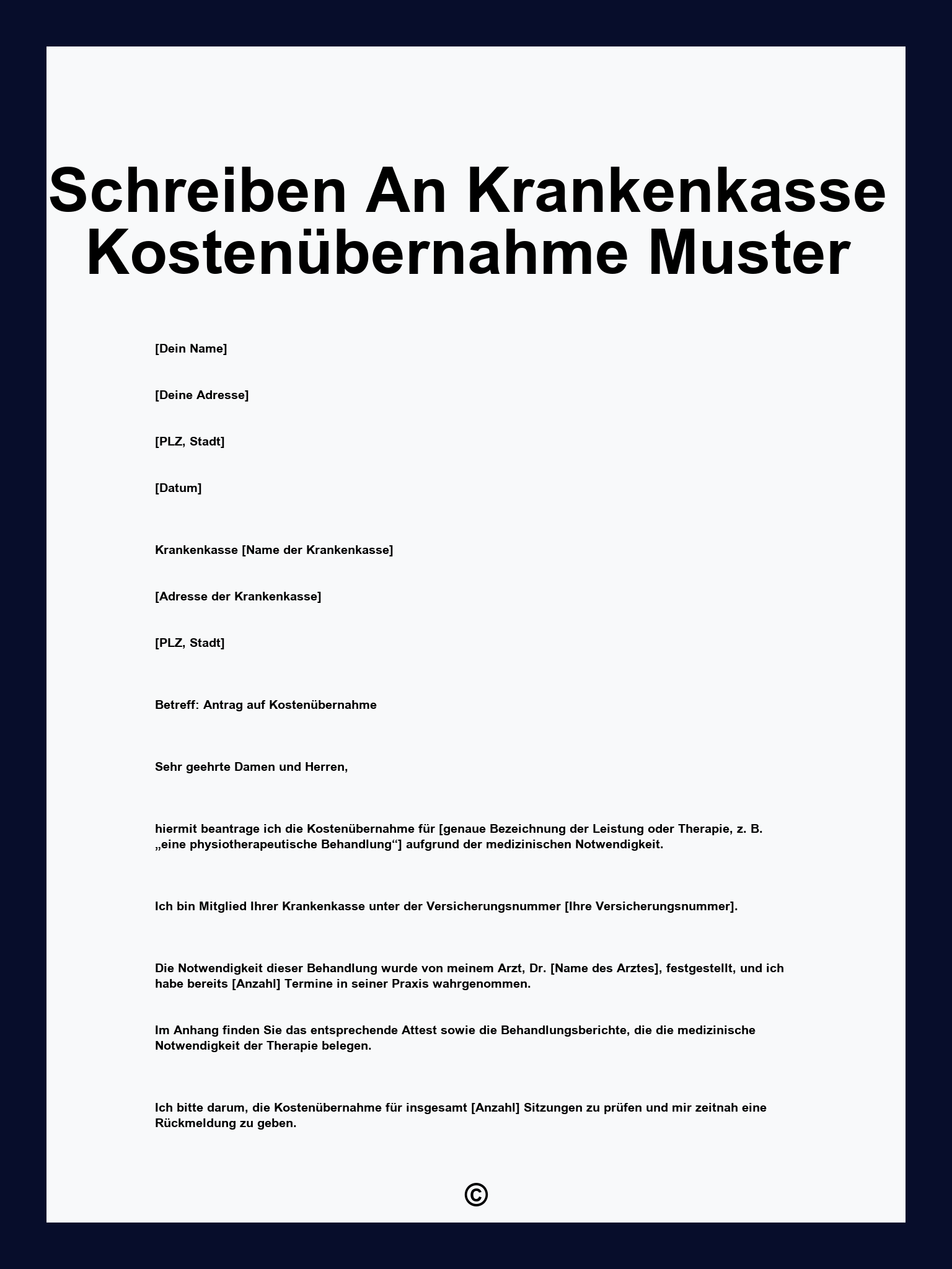 Schreiben An Krankenkasse Kostenübernahme Muster