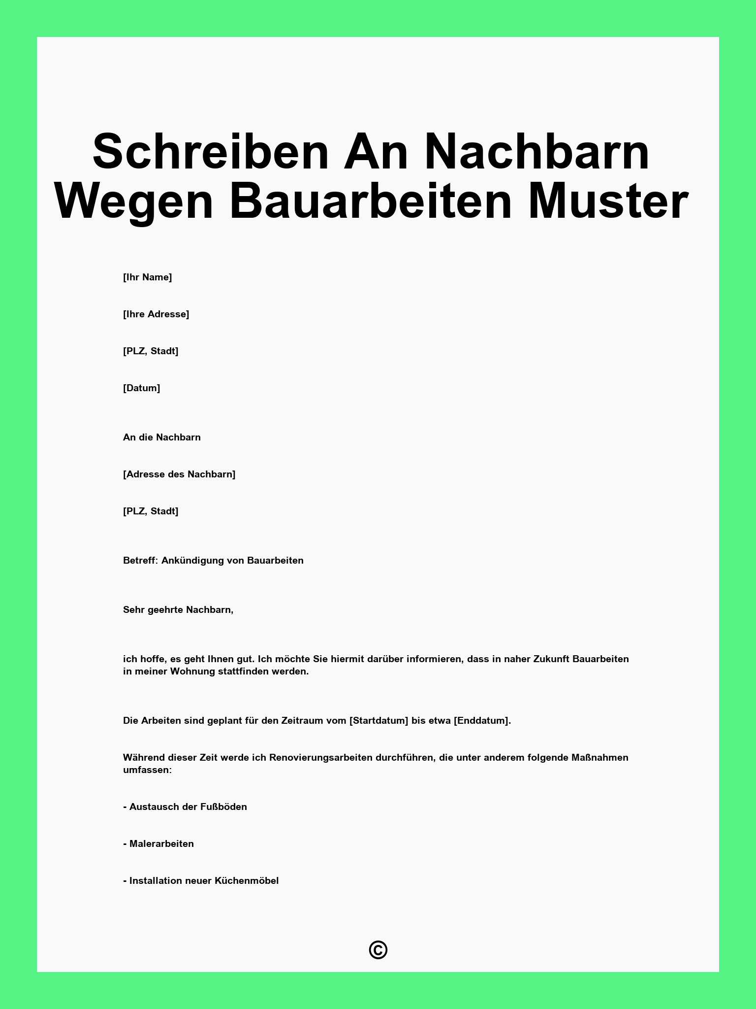 Schreiben An Nachbarn Wegen Bauarbeiten Muster