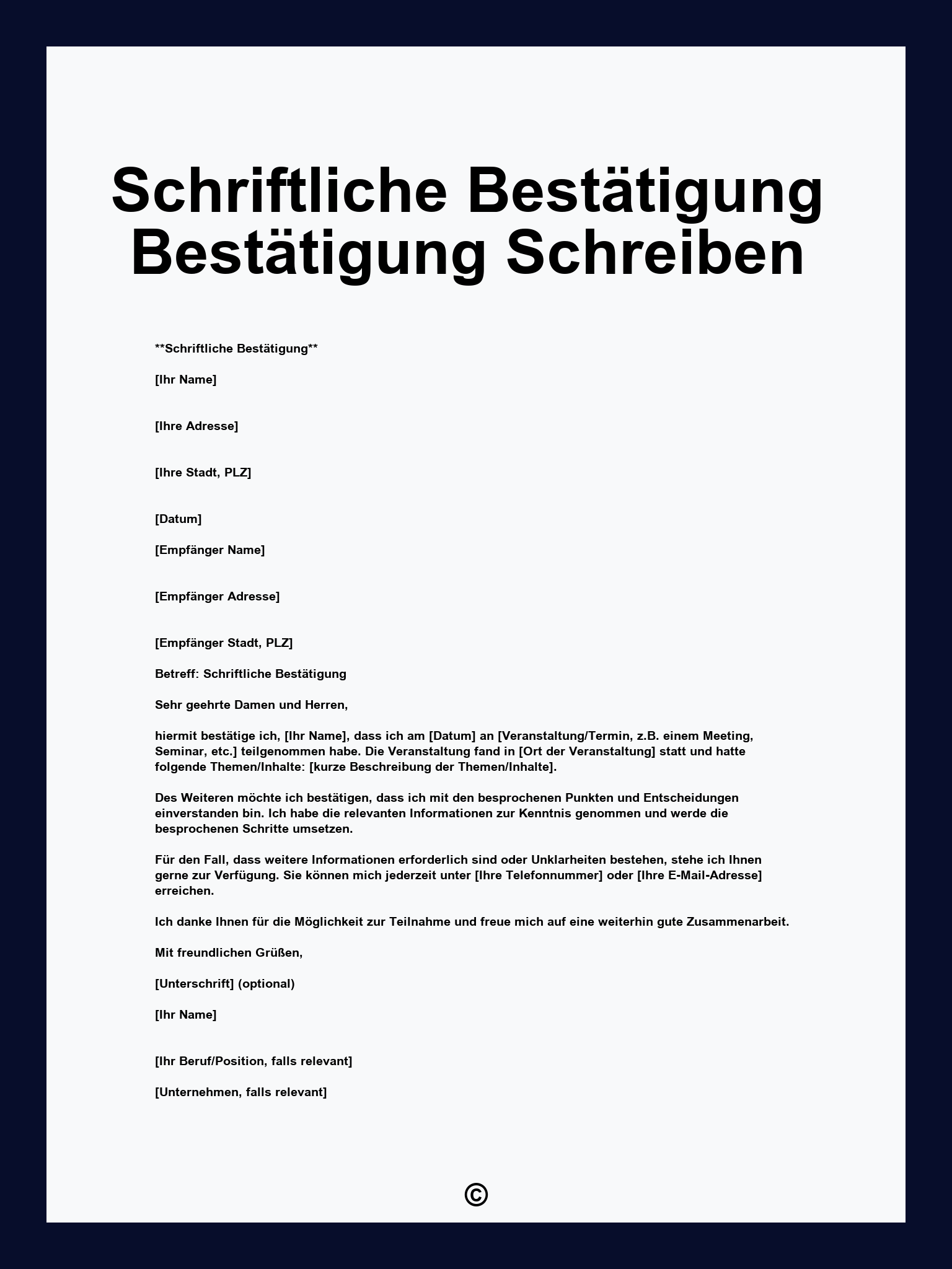 Schriftliche Bestätigung Bestätigung Schreiben