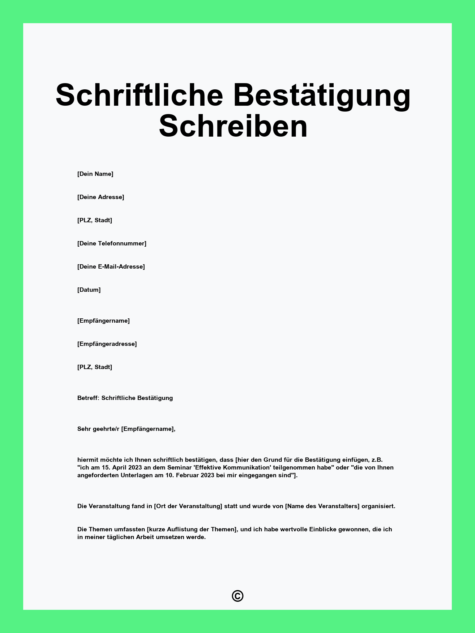 Schriftliche Bestätigung Schreiben