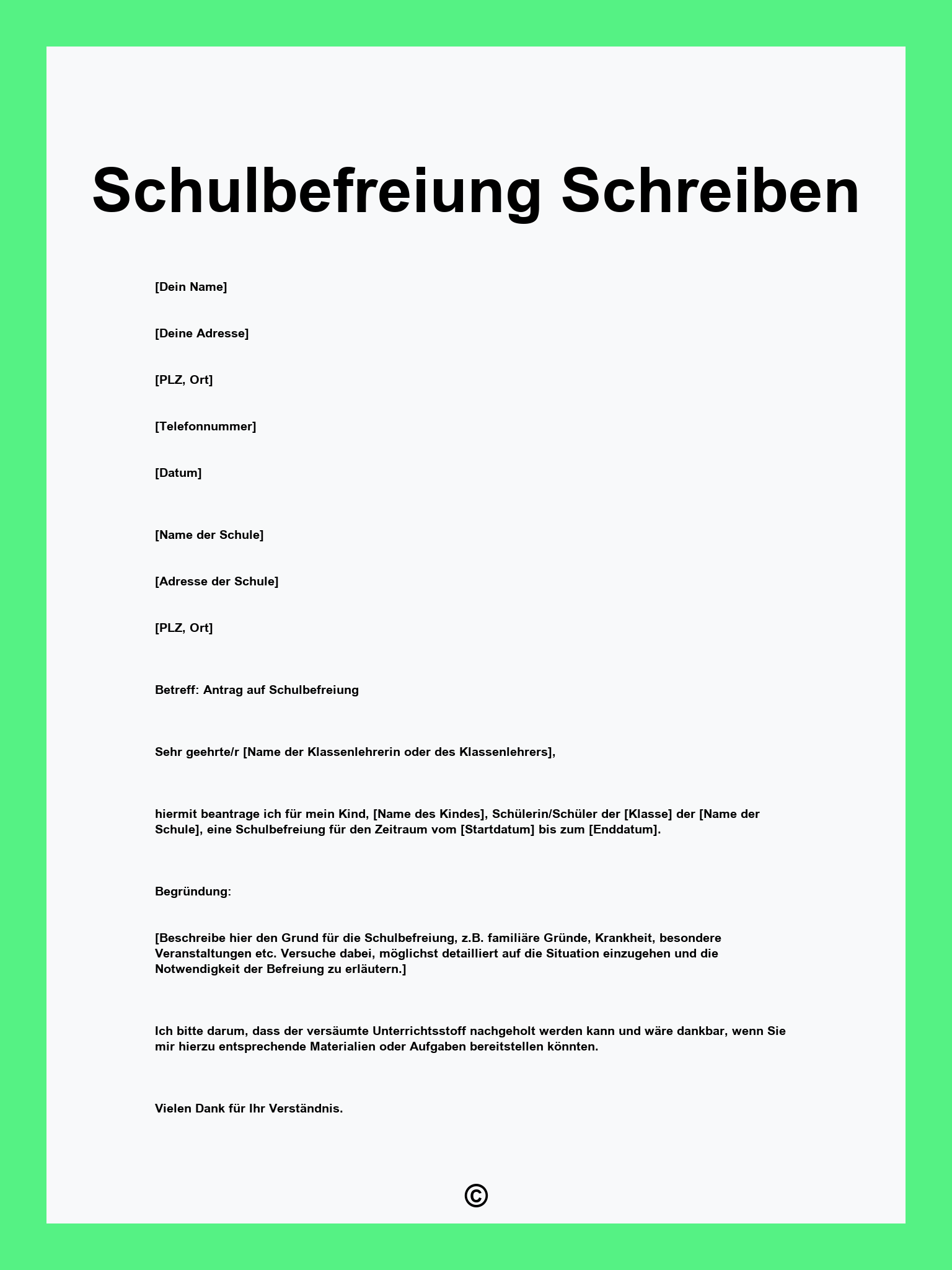 Schulbefreiung Schreiben