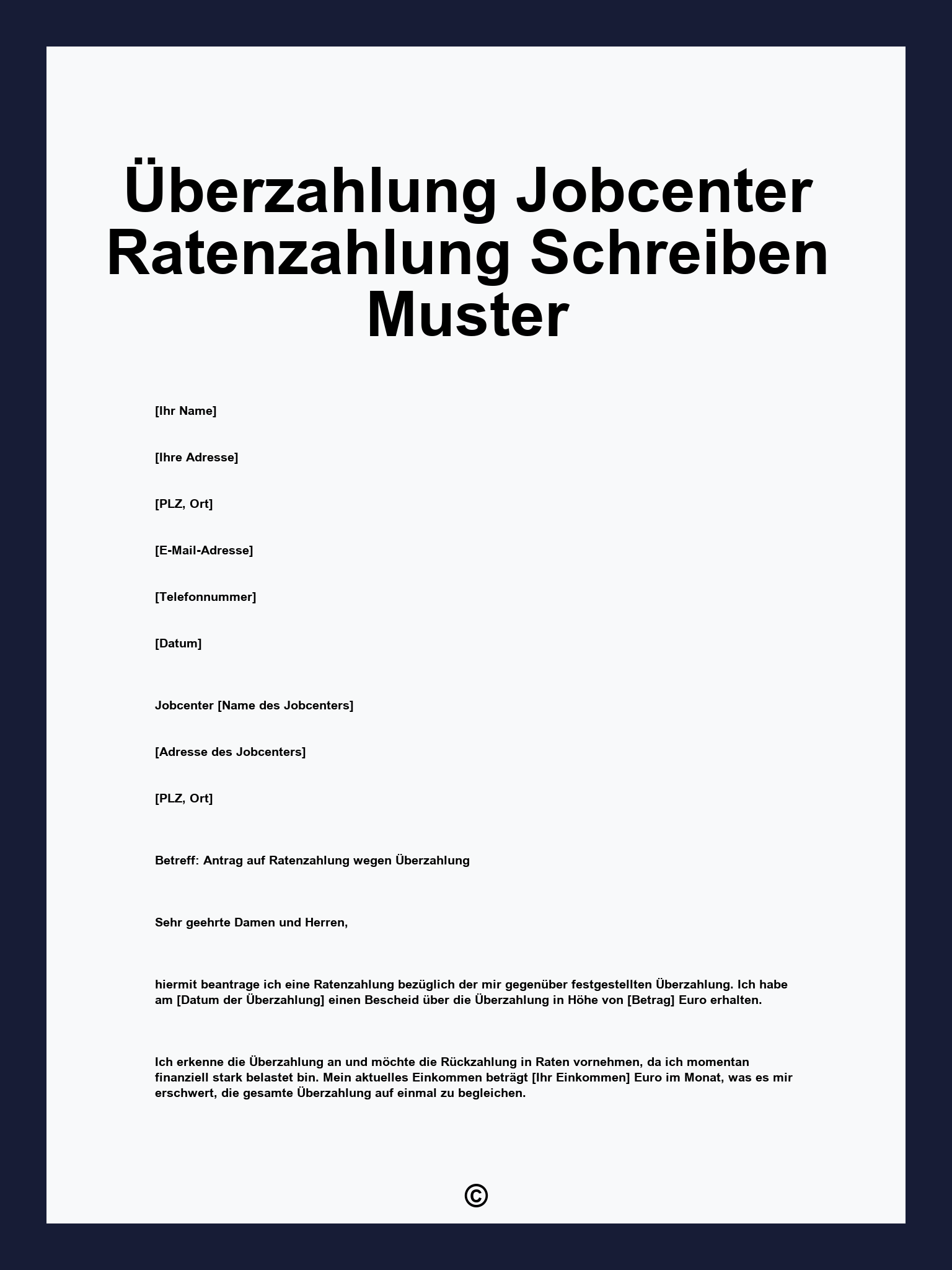 Überzahlung Jobcenter Ratenzahlung Schreiben Muster