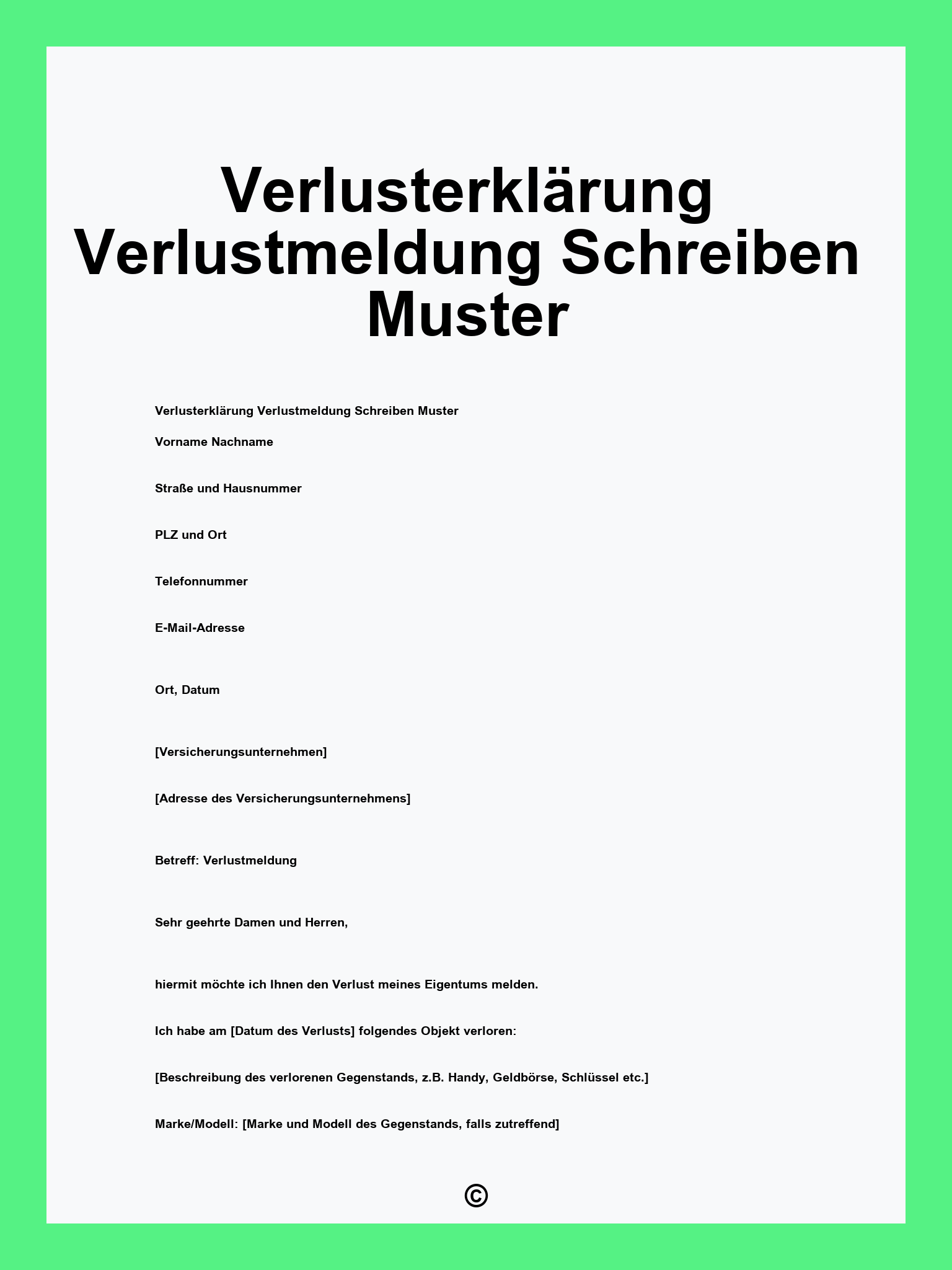 Verlusterklärung Verlustmeldung Schreiben Muster